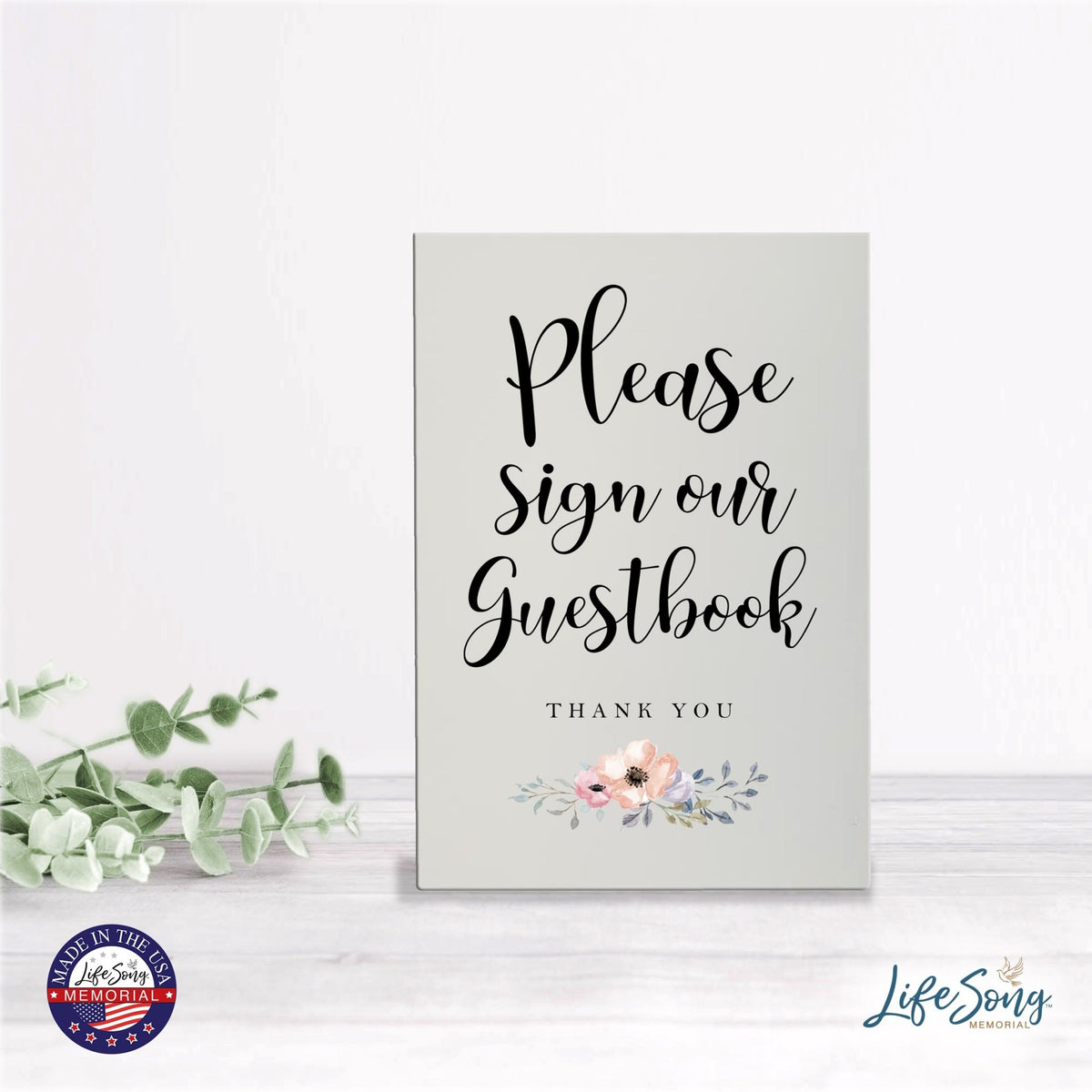 Memorial 5.5x8 Wooden Table Top and shelf decor Home Décor - Sign Our Guest Book - LifeSong Milestones