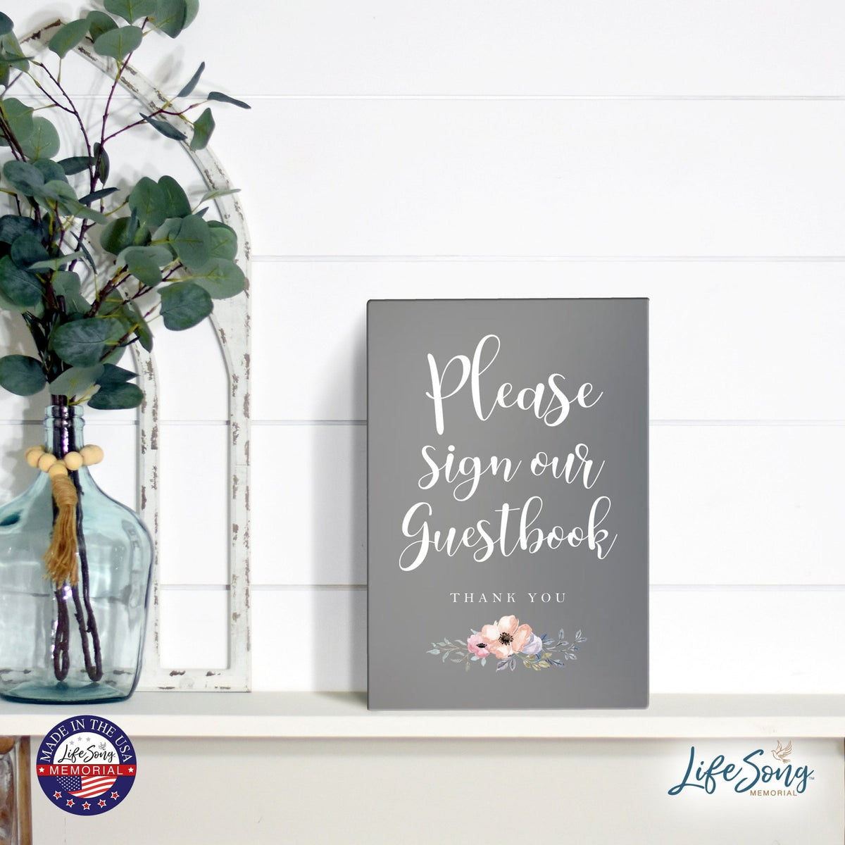 Memorial 5.5x8 Wooden Table Top and shelf decor Home Décor - Sign Our Guest Book - LifeSong Milestones