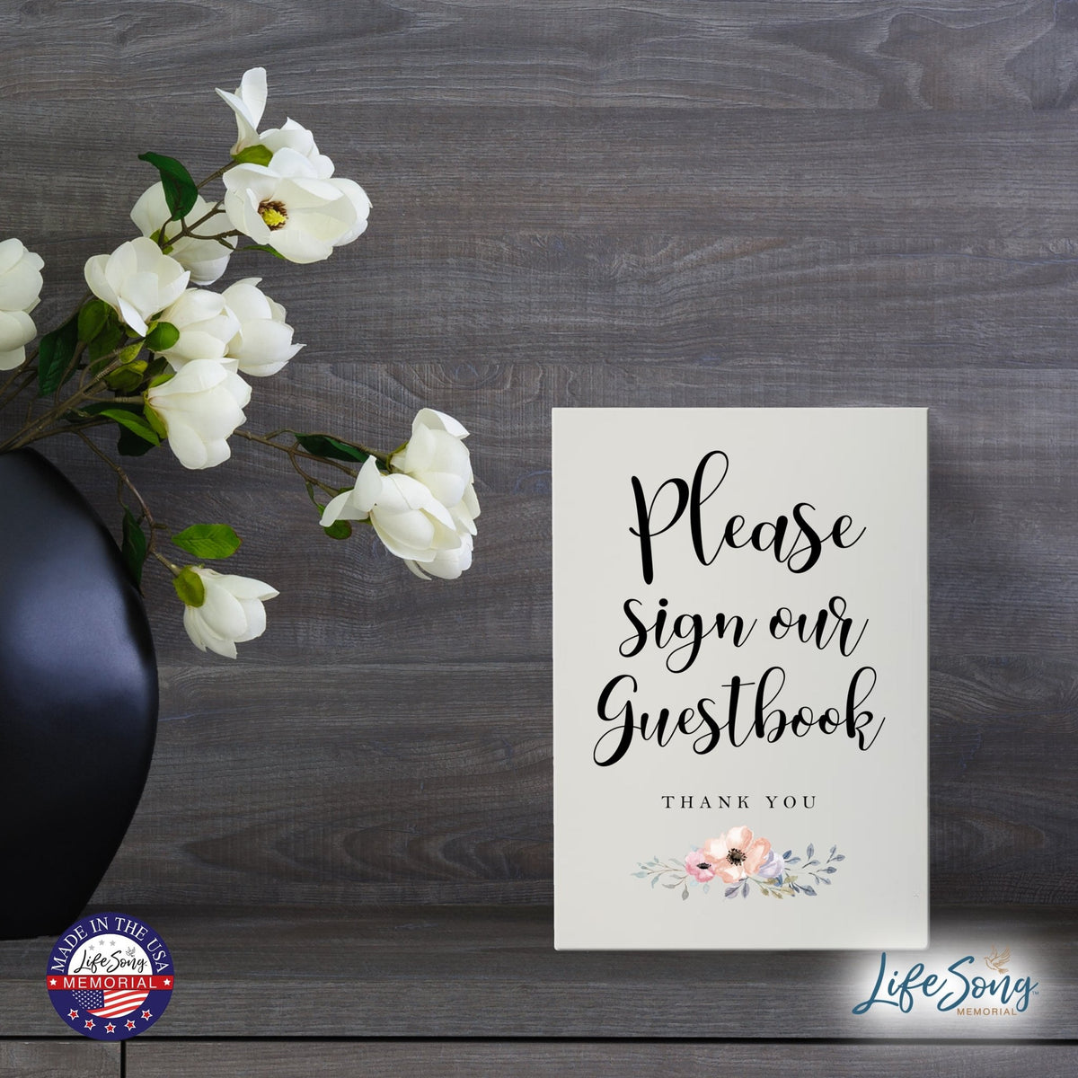 Memorial 5.5x8 Wooden Table Top and shelf decor Home Décor - Sign Our Guest Book - LifeSong Milestones