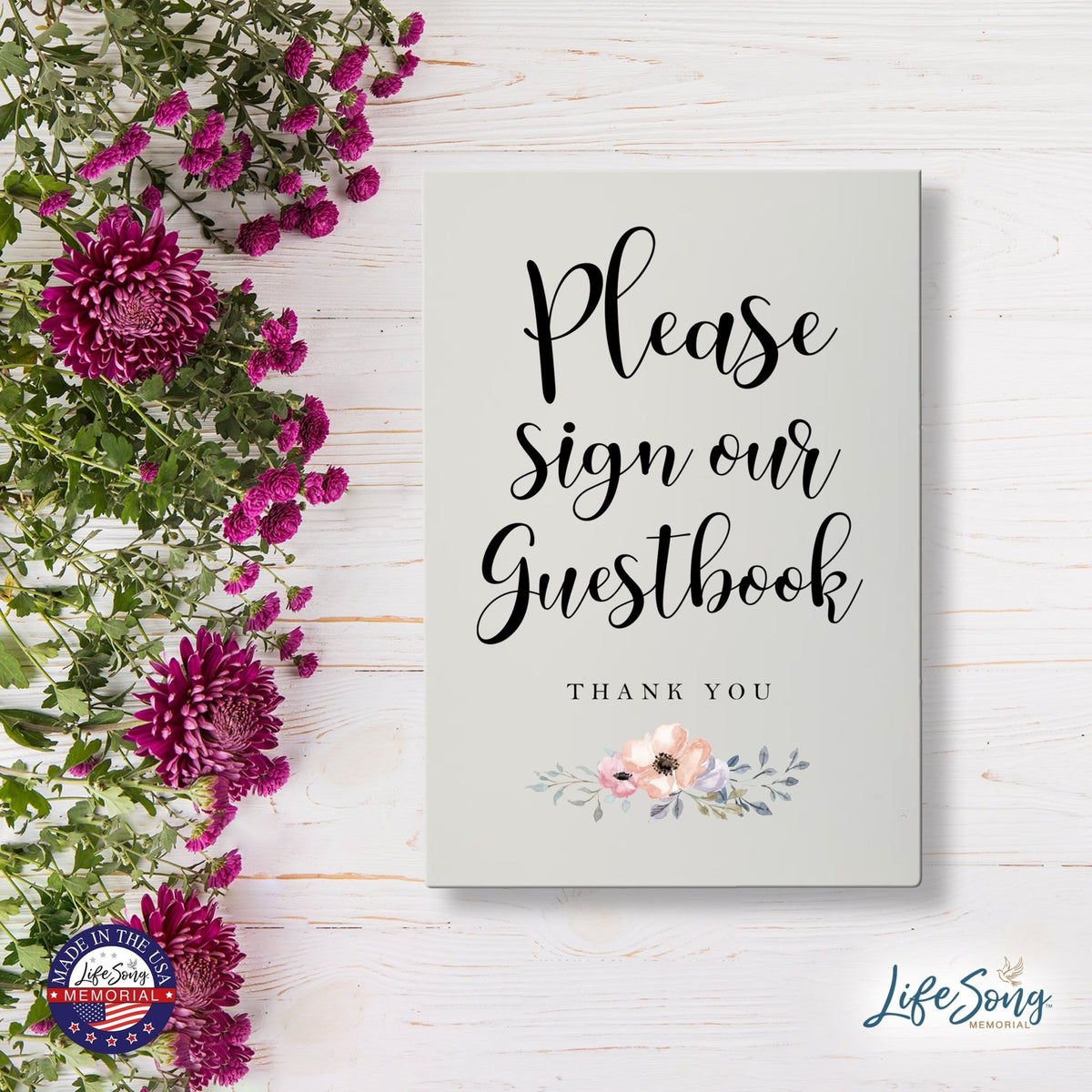 Memorial 5.5x8 Wooden Table Top and shelf decor Home Décor - Sign Our Guest Book - LifeSong Milestones