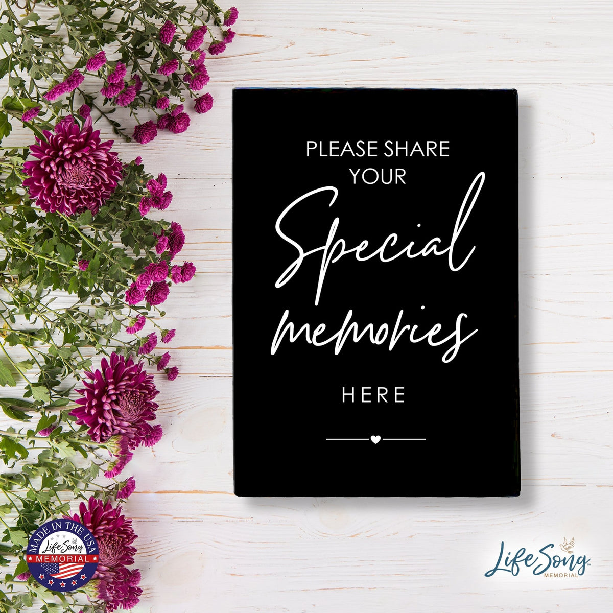 Memorial 5.5x8 Wooden Table Top and shelf decor Home Décor - Sign Our Guest Book - LifeSong Milestones