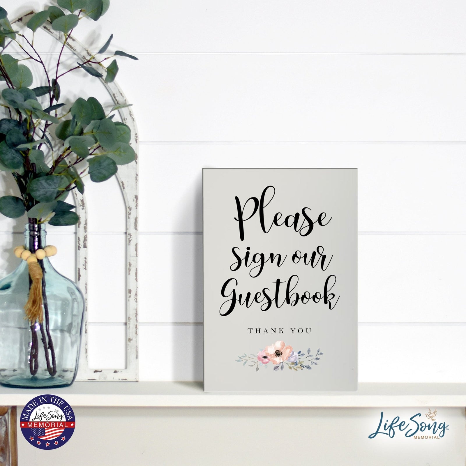 Memorial 5.5x8 Wooden Table Top and shelf decor Home Décor - Sign Our Guest Book - LifeSong Milestones