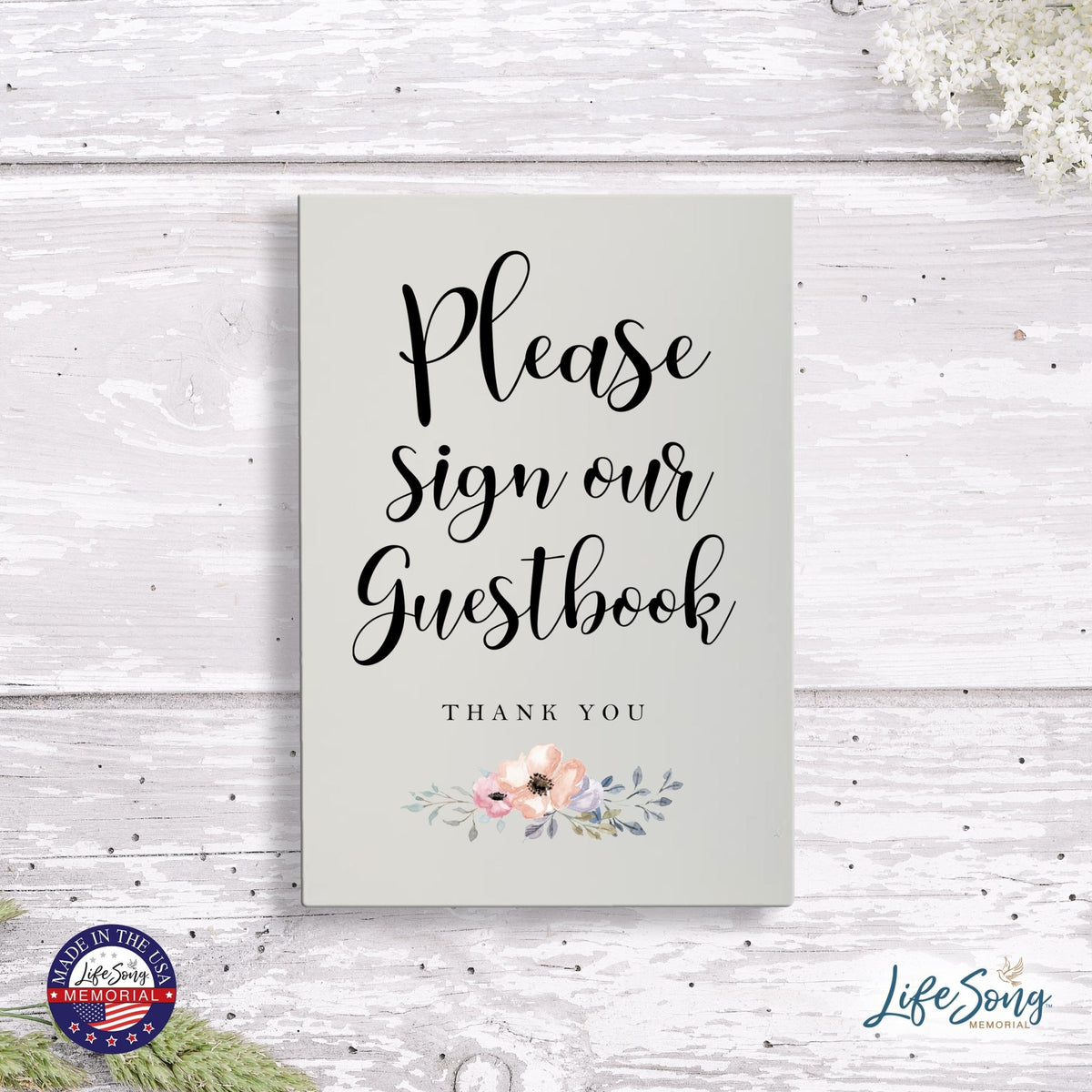 Memorial 5.5x8 Wooden Table Top and shelf decor Home Décor - Sign Our Guest Book - LifeSong Milestones