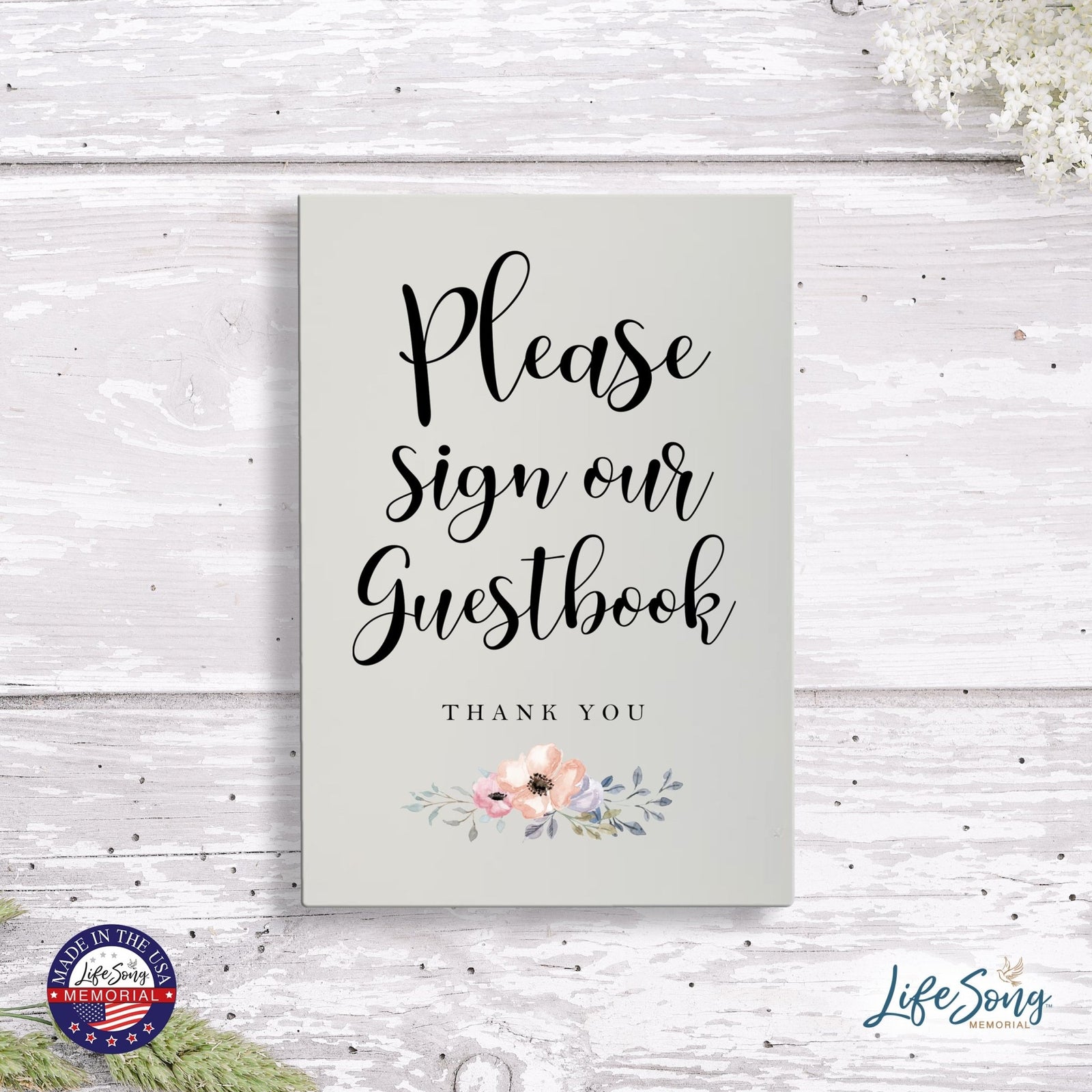 Memorial 5.5x8 Wooden Table Top and shelf decor Home Décor - Sign Our Guest Book - LifeSong Milestones