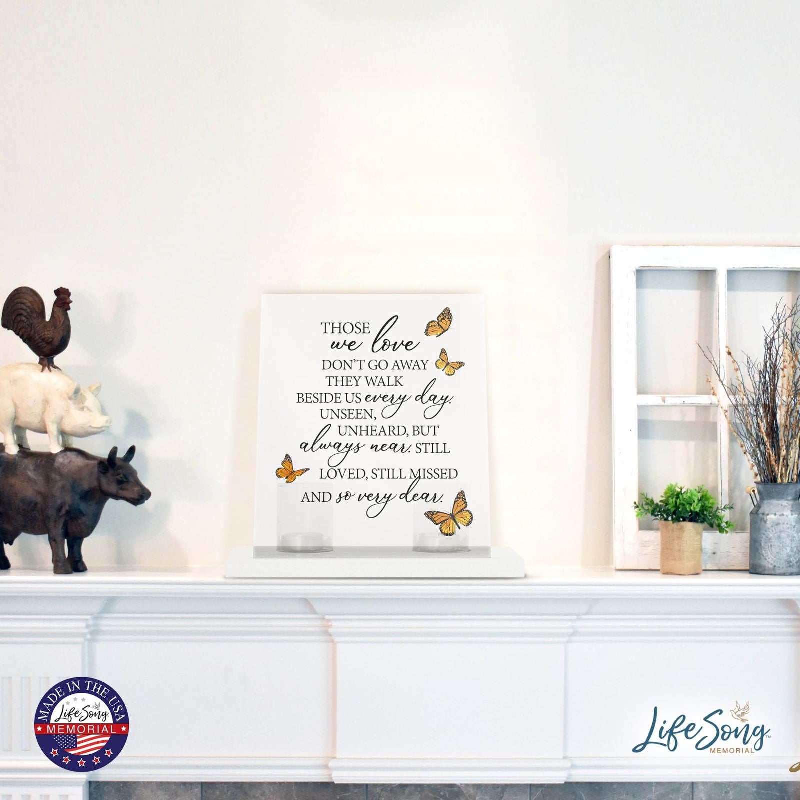 Memorial 8x10 Acrylic Wall Sign with Wooden Base Votive Candle Holder - Those We Love (butterflies) - LifeSong Milestones