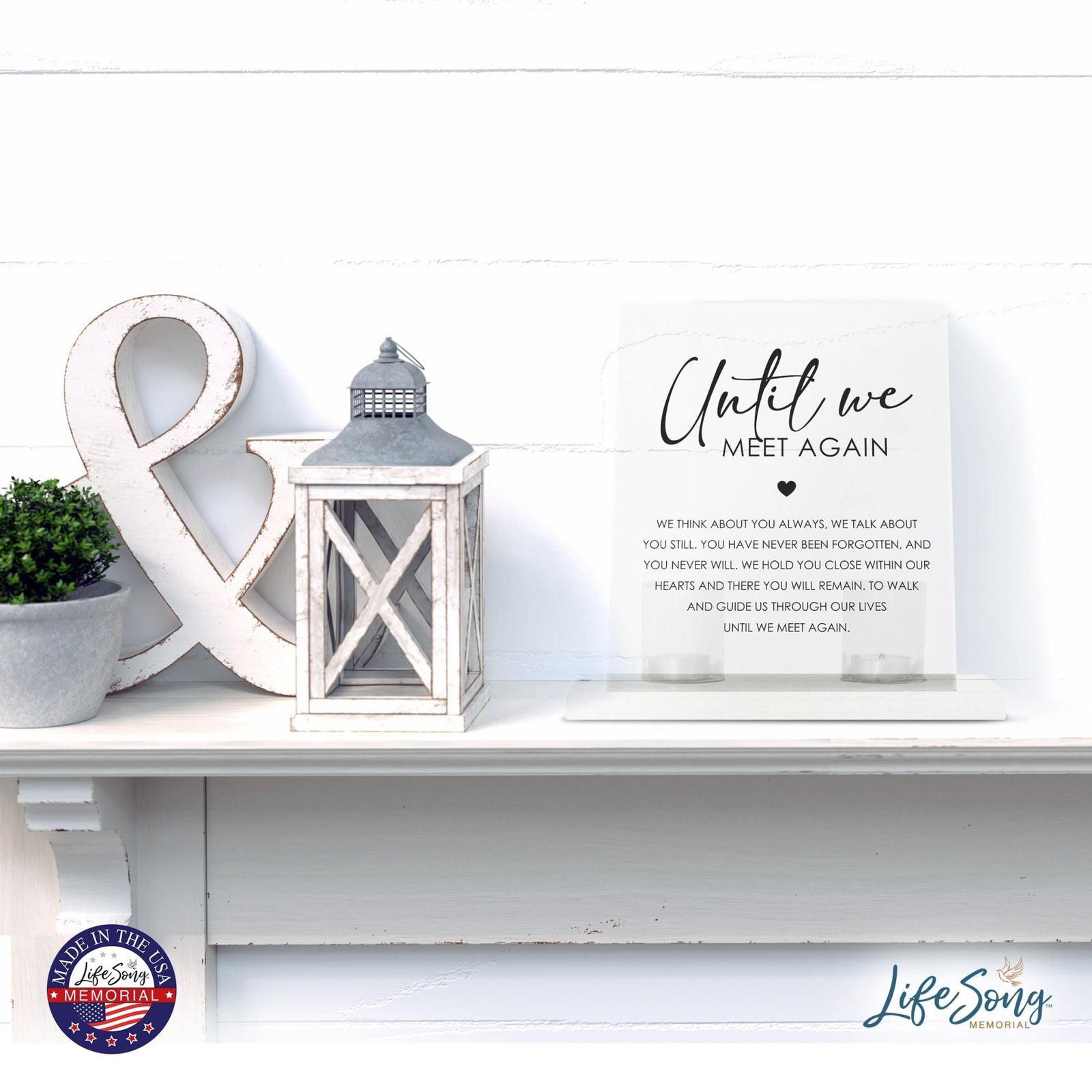 Memorial 8x10 Acrylic Wall Sign with Wooden Base Votive Candle Holder - Until We Meet Again - LifeSong Milestones