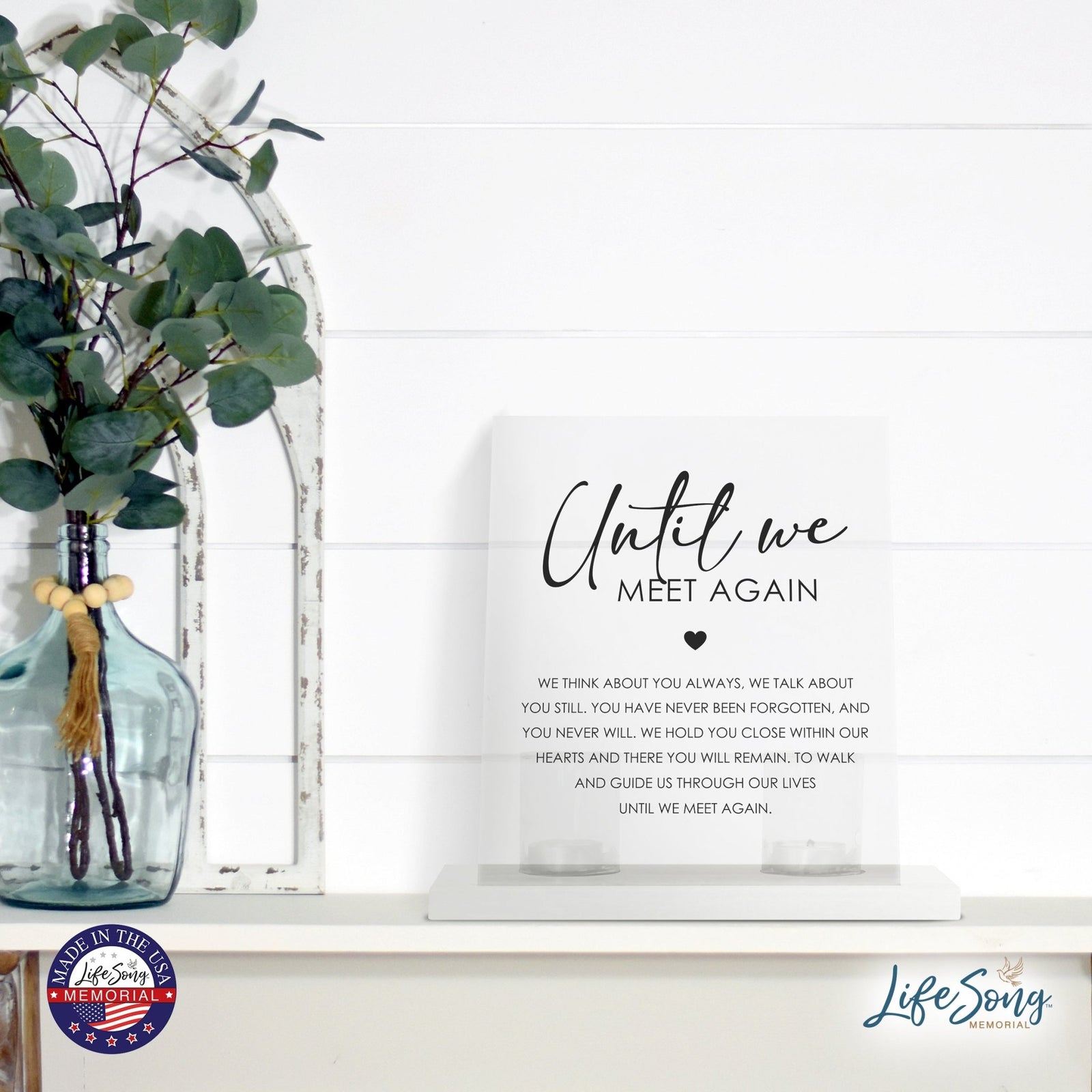 Memorial 8x10 Acrylic Wall Sign with Wooden Base Votive Candle Holder - Until We Meet Again - LifeSong Milestones