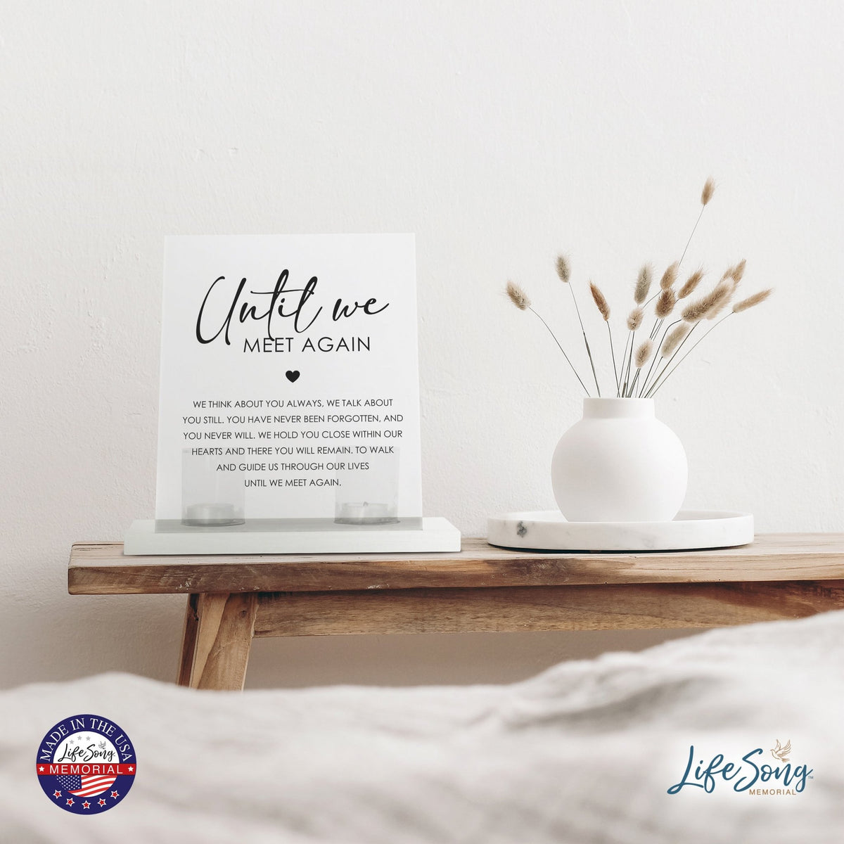 Memorial 8x10 Acrylic Wall Sign with Wooden Base Votive Candle Holder - Until We Meet Again - LifeSong Milestones