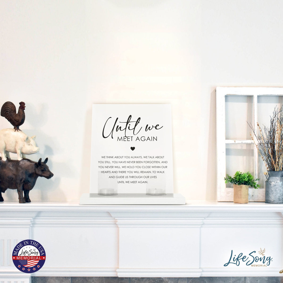 Memorial 8x10 Acrylic Wall Sign with Wooden Base Votive Candle Holder - Until We Meet Again - LifeSong Milestones