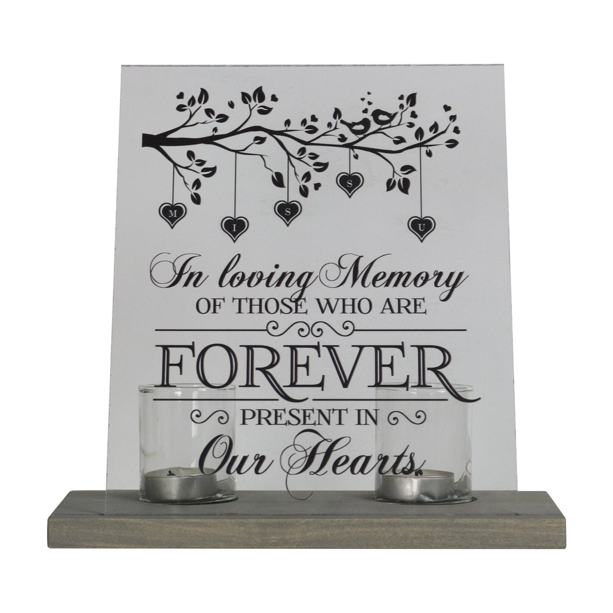 Memorial Acrylic Sign 8x10 with Votive Candle Holder In Loving Memory (hearts) - LifeSong Milestones