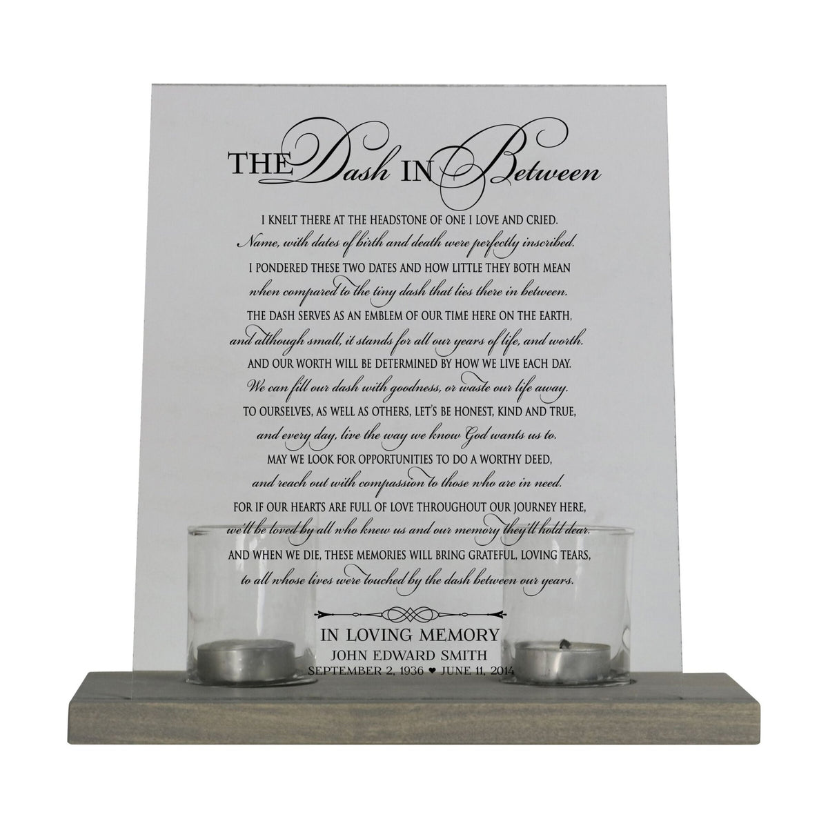 Custom Memorial Acrylic Sign with Base and Votive Candle Holder