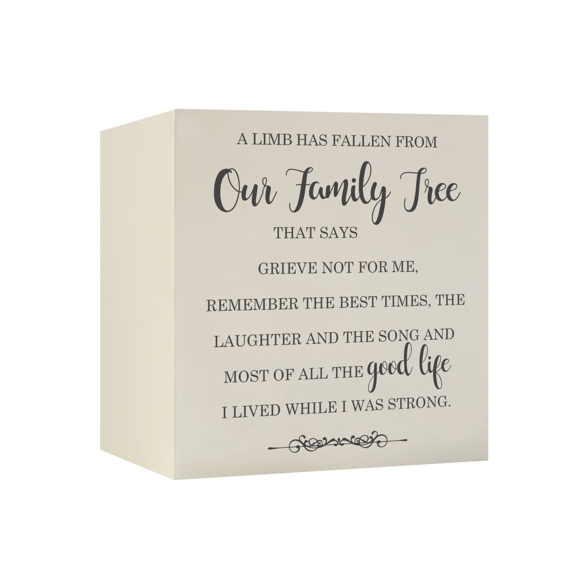 Memorial Bereavement Keepsake Cremation Shadow Box and Urn 6x6in Holds 53 Cu Inches Of Human Ashes A Limb Has Fallen - LifeSong Milestones