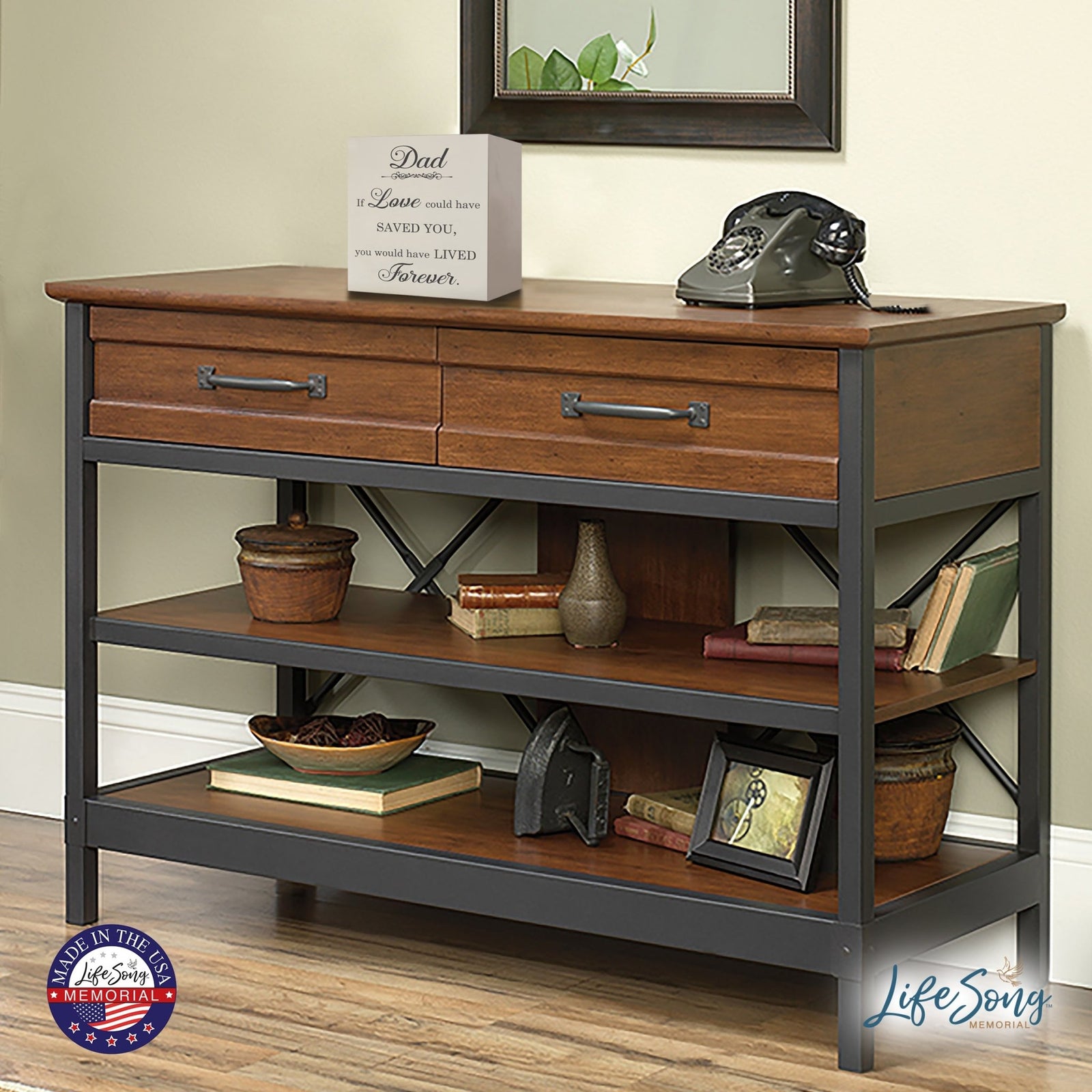 Memorial Bereavement Keepsake Cremation Shadow Box and Urn 6x6in Holds 53 Cu Inches Of Human Ashes Dad, If Love Could - LifeSong Milestones