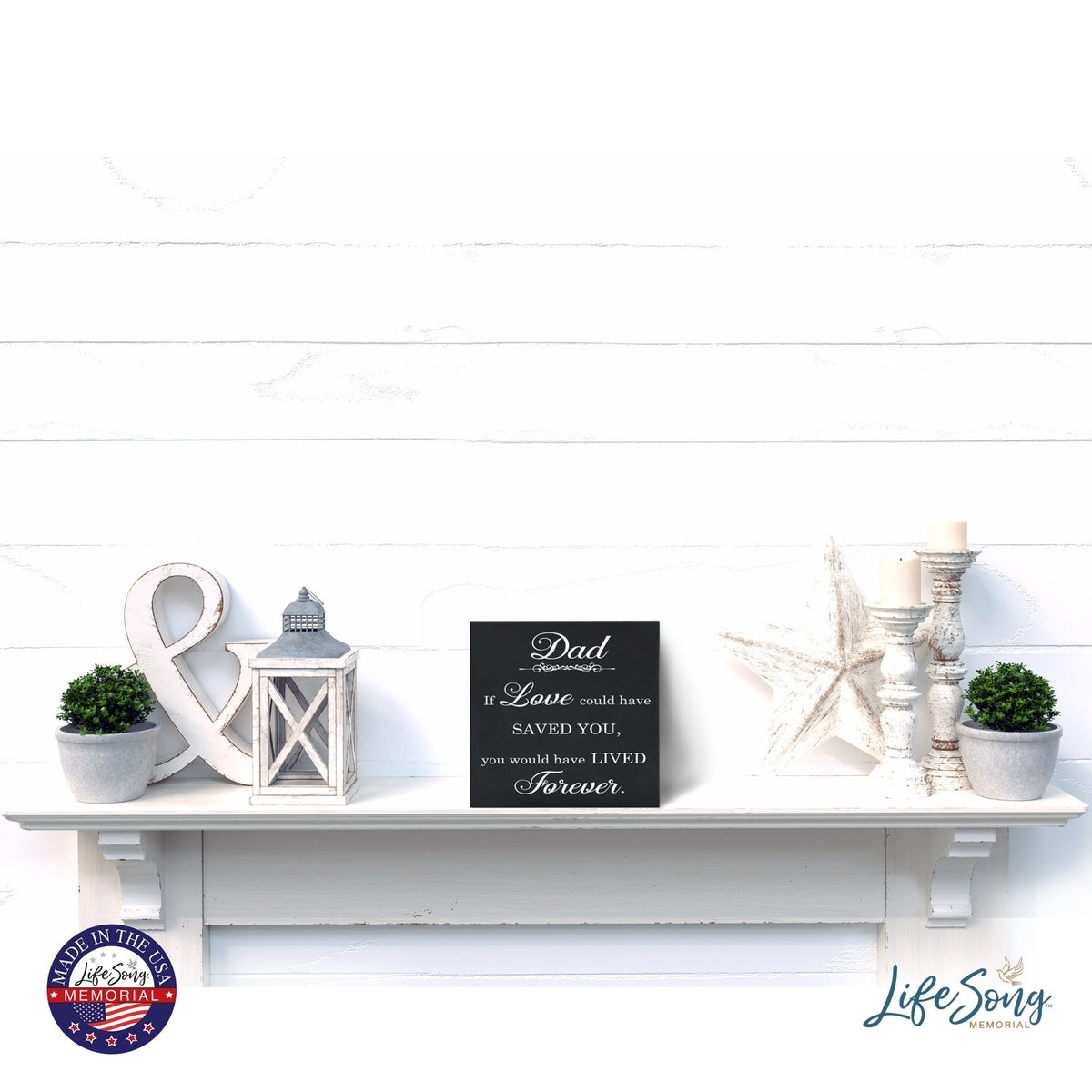 Memorial Bereavement Keepsake Cremation Shadow Box and Urn 6x6in Holds 53 Cu Inches Of Human Ashes Dad, If Love Could - LifeSong Milestones