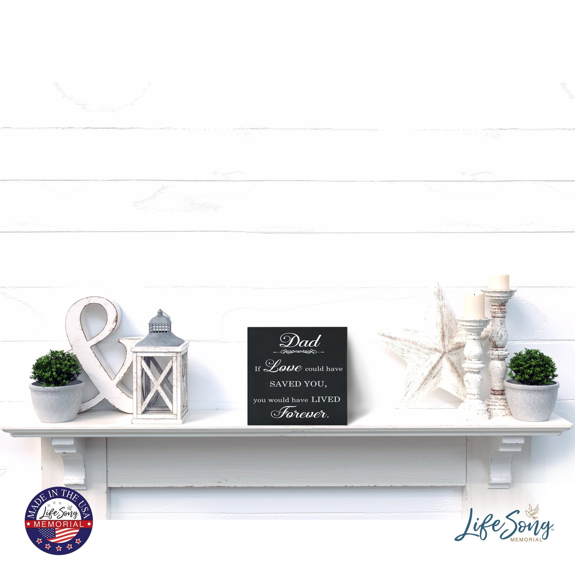 Memorial Bereavement Keepsake Cremation Shadow Box and Urn 6x6in Holds 53 Cu Inches Of Human Ashes Dad, If Love Could - LifeSong Milestones