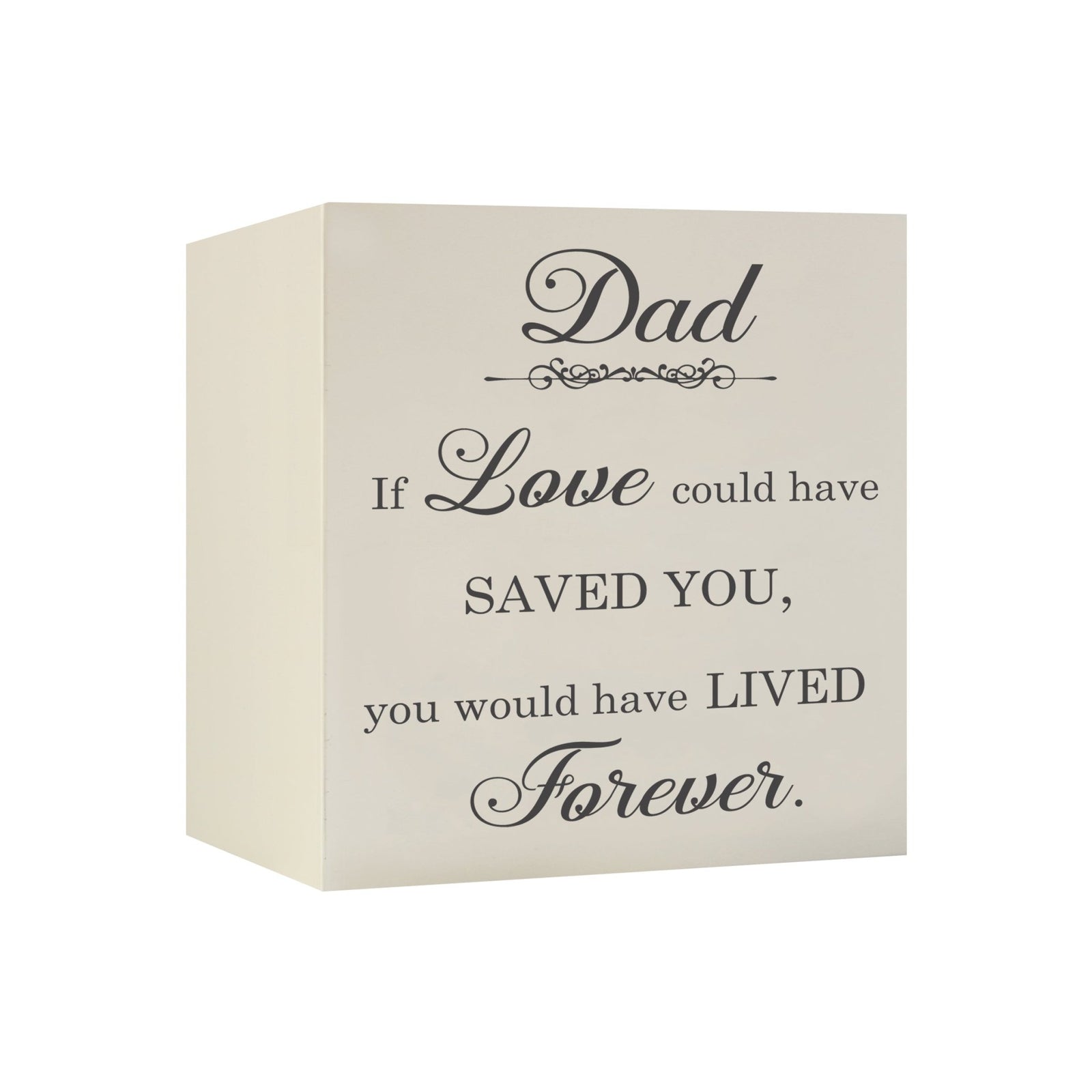 Memorial Bereavement Keepsake Cremation Shadow Box and Urn 6x6in Holds 53 Cu Inches Of Human Ashes Dad, If Love Could - LifeSong Milestones