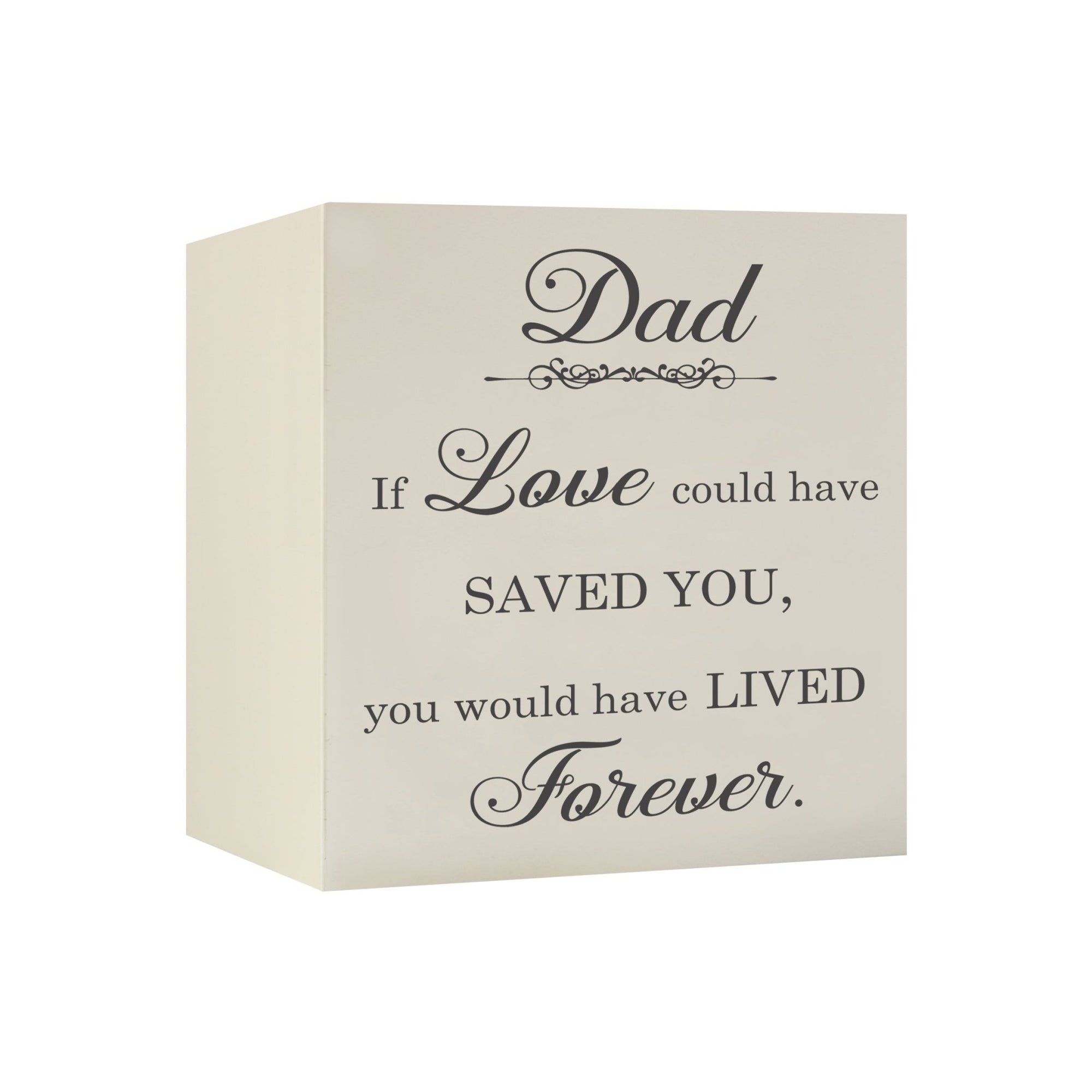Memorial Bereavement Keepsake Cremation Shadow Box and Urn 6x6in Holds 53 Cu Inches Of Human Ashes Dad, If Love Could - LifeSong Milestones