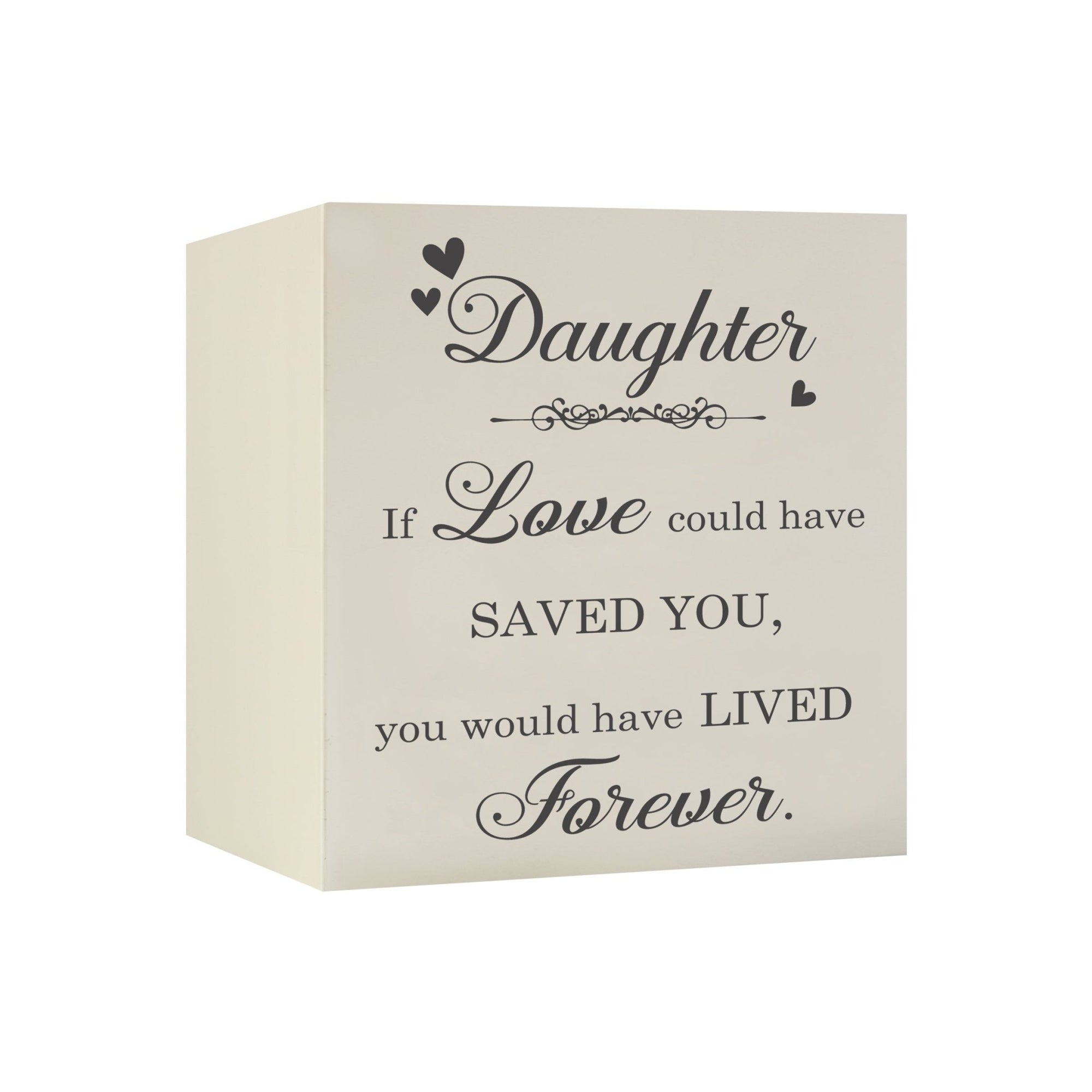Memorial Bereavement Keepsake Cremation Shadow Box and Urn 6x6in Holds 53 Cu Inches Of Human Ashes Daughter, If Love Could - LifeSong Milestones