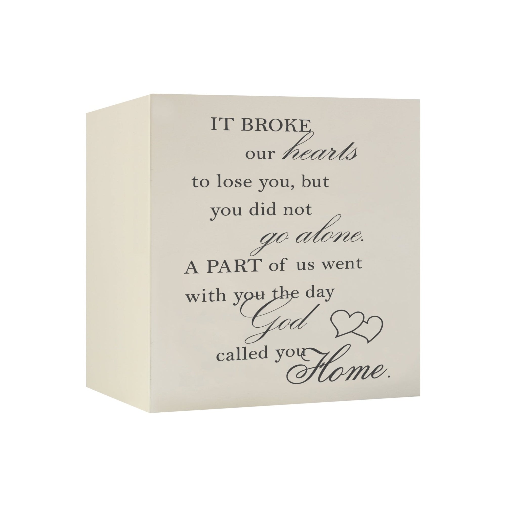 Memorial Bereavement Keepsake Cremation Shadow Box and Urn 6x6in Holds 53 Cu Inches Of Human Ashes It Broke Our Hearts - LifeSong Milestones