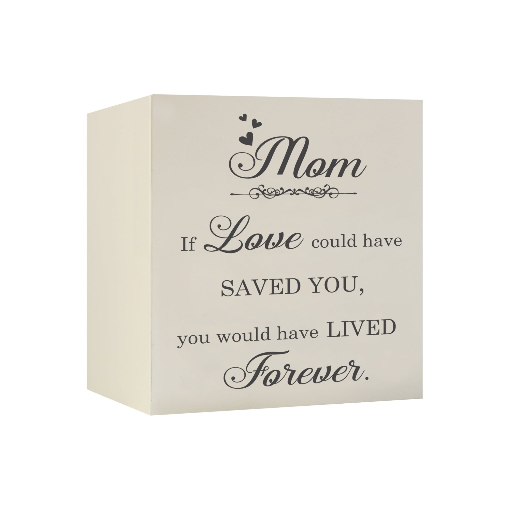 Memorial Bereavement Keepsake Cremation Shadow Box and Urn 6x6in Holds 53 Cu Inches Of Human Ashes Mom, If Love Could - LifeSong Milestones