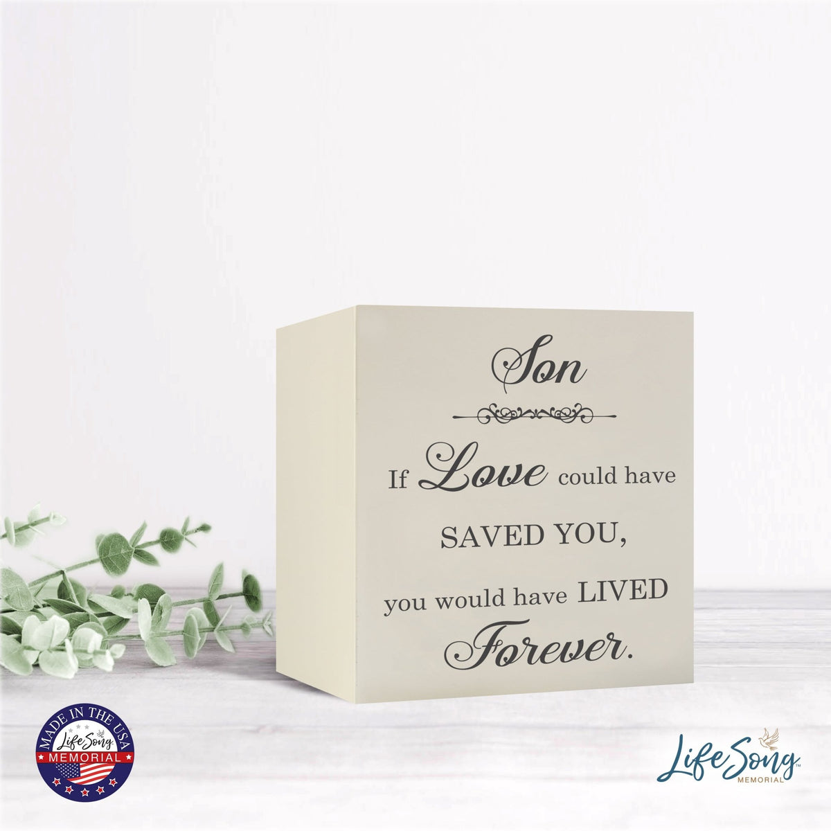 Memorial Bereavement Keepsake Cremation Shadow Box and Urn 6x6in Holds 53 Cu Inches Of Human Ashes Son, If Love Could - LifeSong Milestones