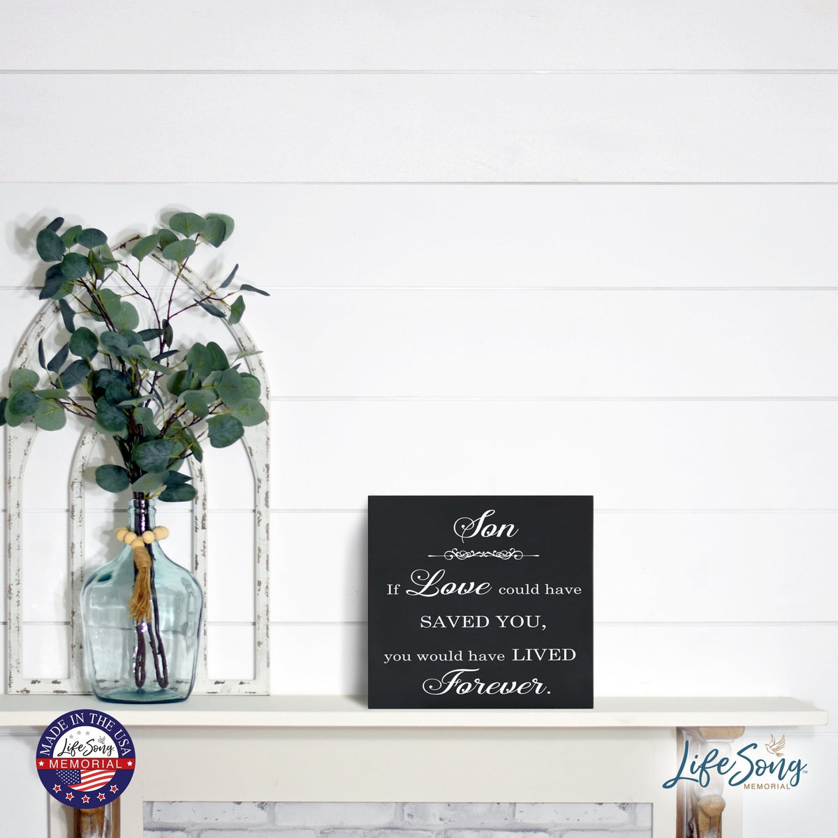 Memorial Bereavement Keepsake Cremation Shadow Box and Urn 6x6in Holds 53 Cu Inches Of Human Ashes Son, If Love Could - LifeSong Milestones