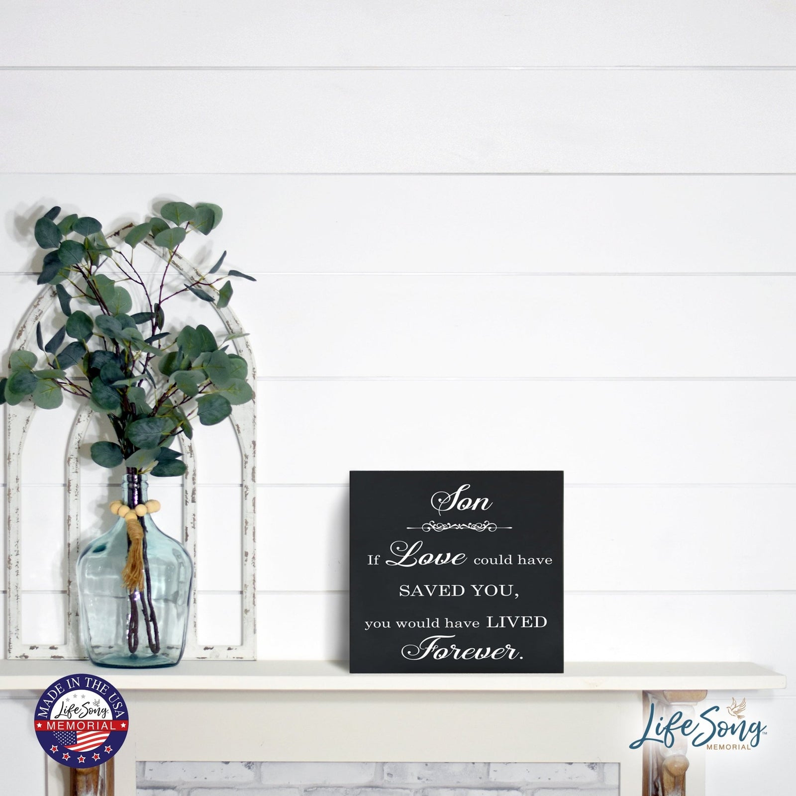 Memorial Bereavement Keepsake Cremation Shadow Box and Urn 6x6in Holds 53 Cu Inches Of Human Ashes Son, If Love Could - LifeSong Milestones