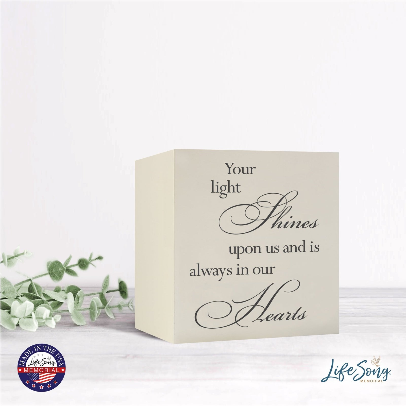 Memorial Bereavement Keepsake Cremation Shadow Box and Urn 6x6in Holds 53 Cu Inches Of Human Ashes Your Light Shines - LifeSong Milestones
