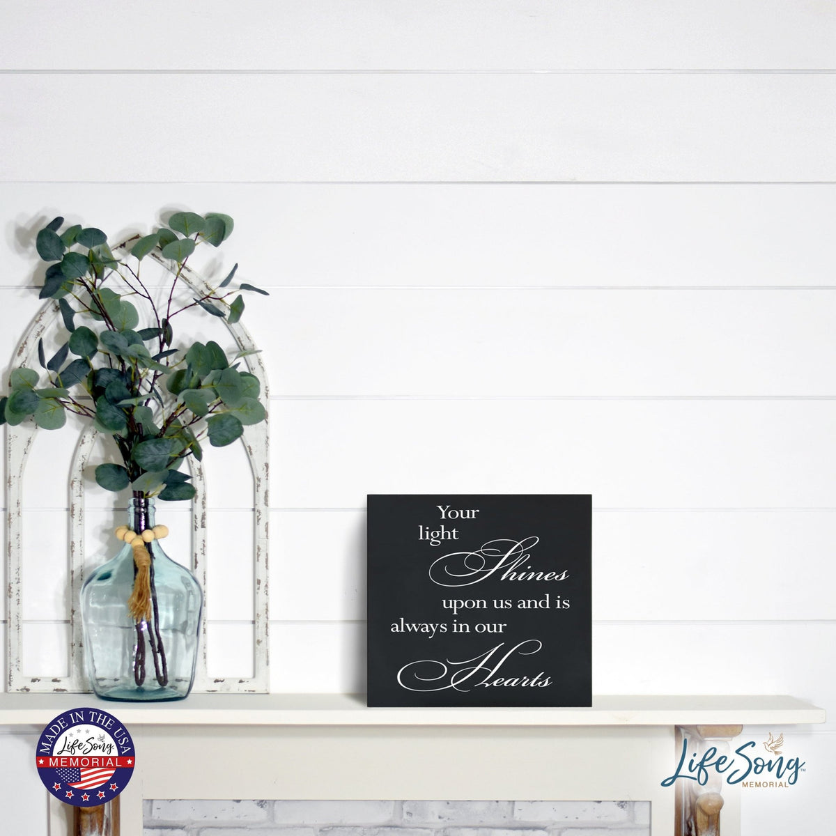 Memorial Bereavement Keepsake Cremation Shadow Box and Urn 6x6in Holds 53 Cu Inches Of Human Ashes Your Light Shines - LifeSong Milestones