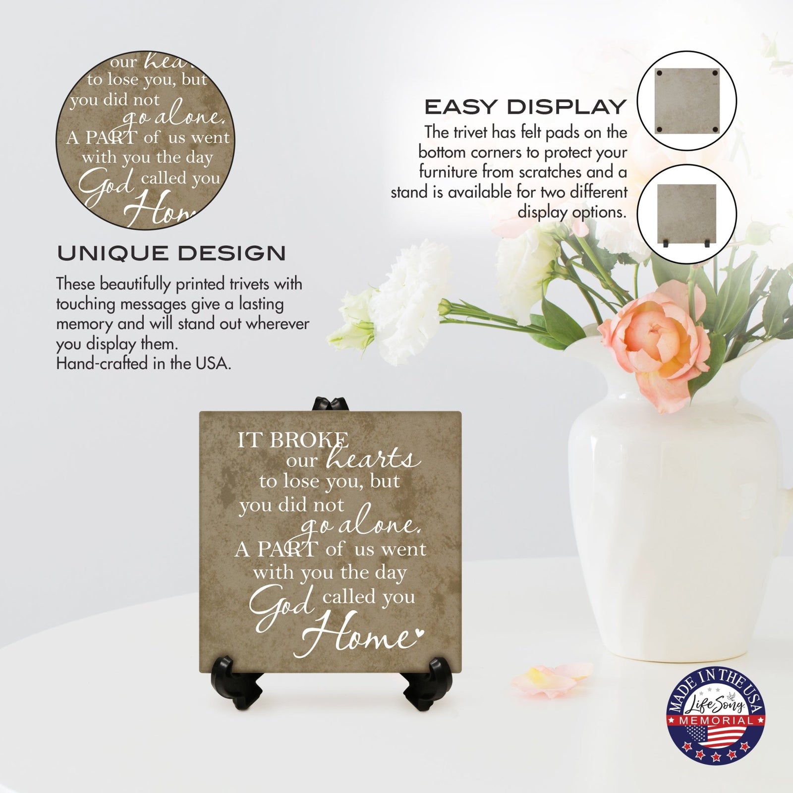 Memorial Ceramic Trivet with Stand for Home Decor - LifeSong Milestones