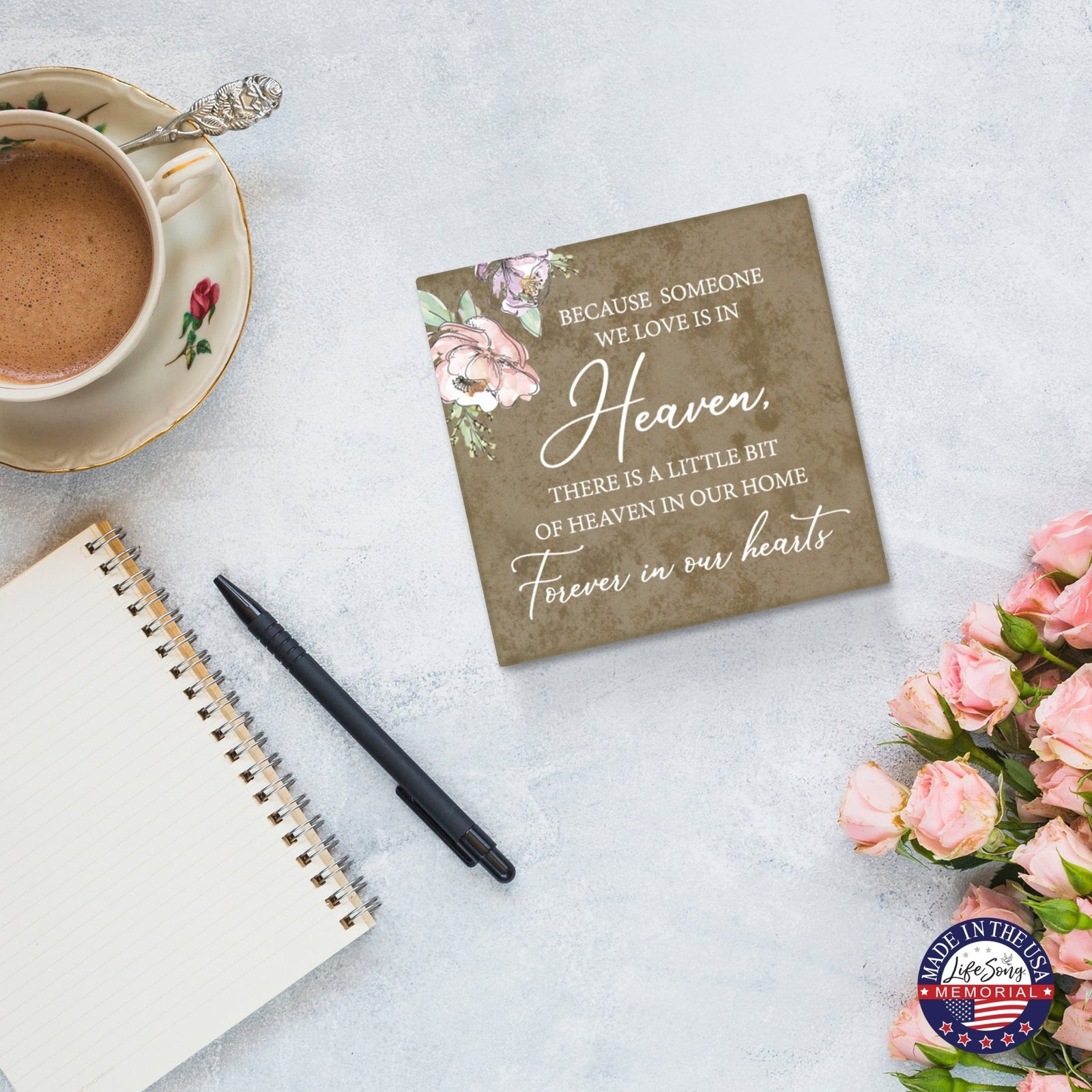 Memorial Ceramic Trivet with Stand for Home Decor - Because Someone We Love - LifeSong Milestones