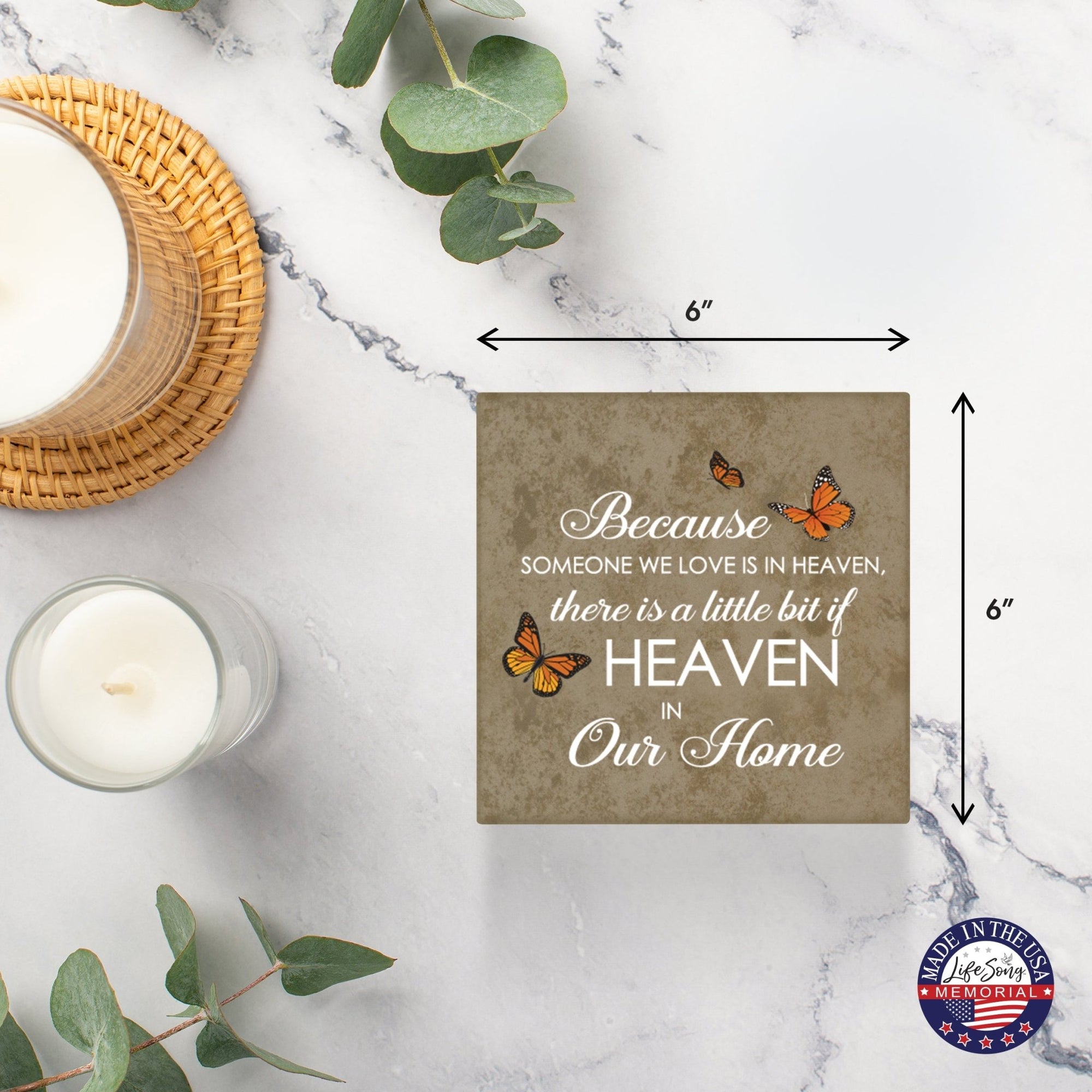 Memorial Ceramic Trivet with Stand for Home Decor - Because Someone We Love - LifeSong Milestones
