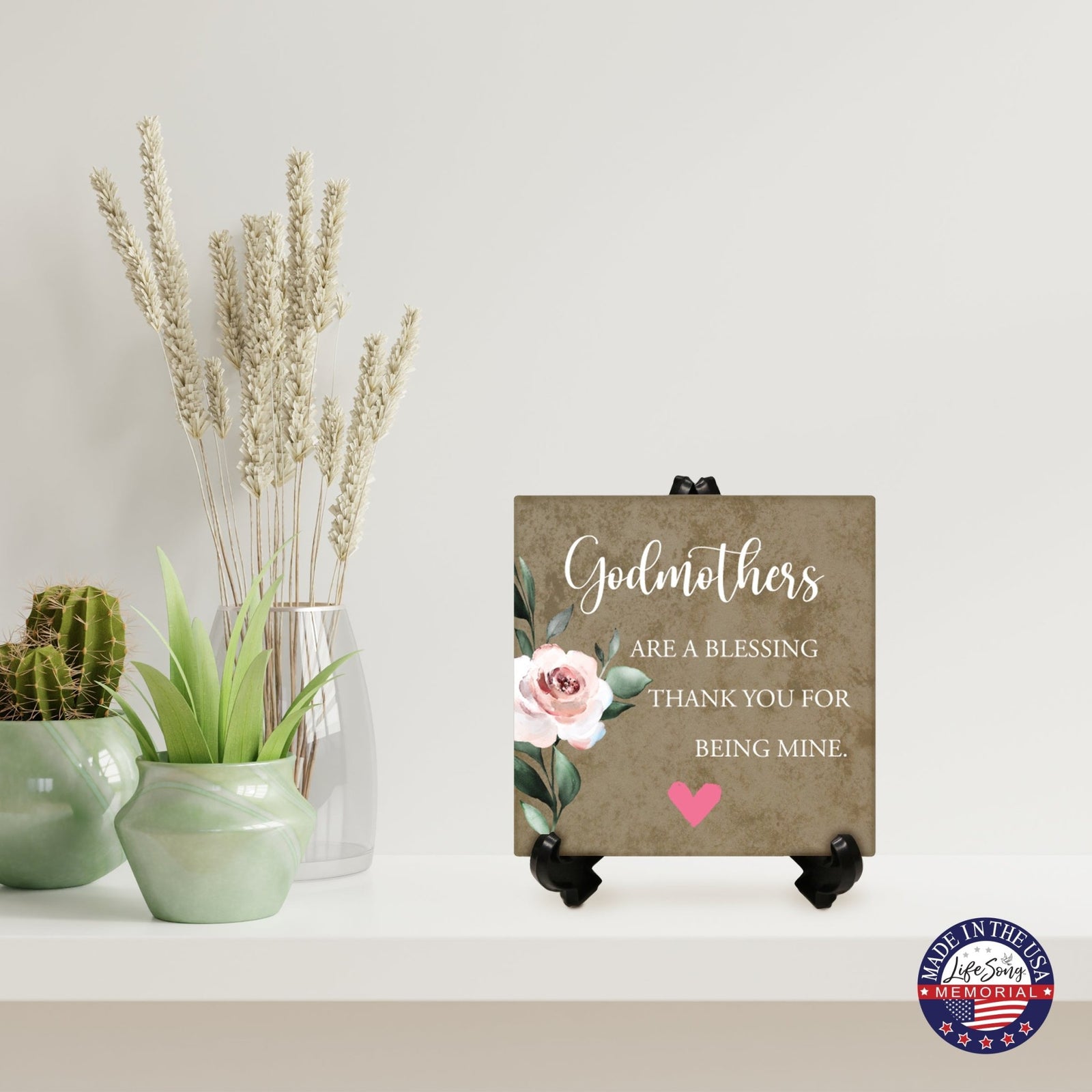 Memorial Ceramic Trivet with Stand for Home Decor - Godmothers - LifeSong Milestones