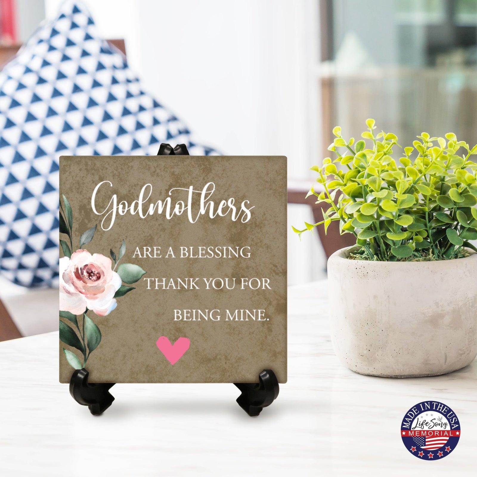 Memorial Ceramic Trivet with Stand for Home Decor - Godmothers - LifeSong Milestones