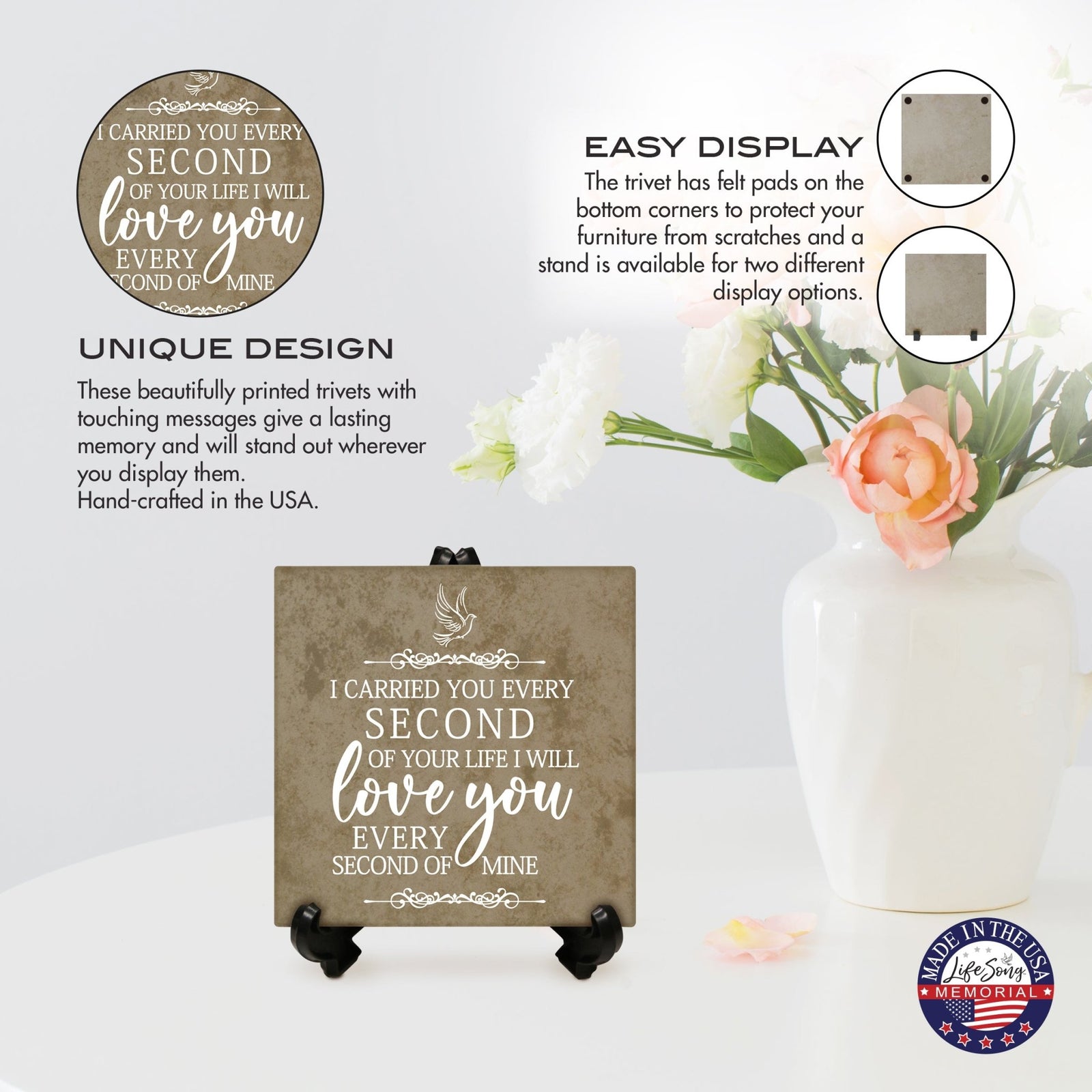 Memorial Ceramic Trivet with Stand for Home Decor - I Carried You Every - LifeSong Milestones