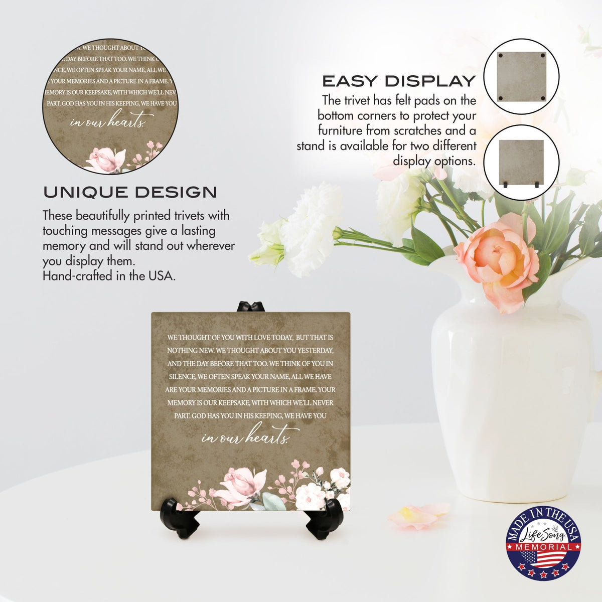 Memorial Ceramic Trivet with Stand for Home Decor - We Thought Of You - LifeSong Milestones