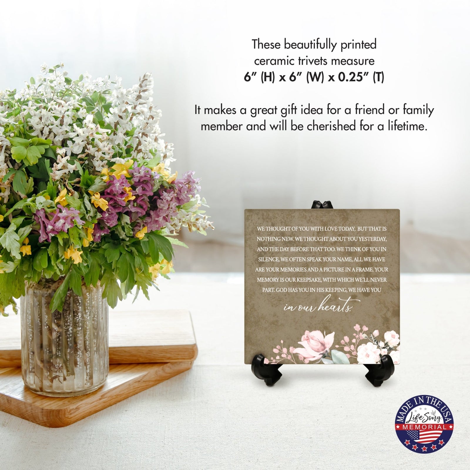 Memorial Ceramic Trivet with Stand for Home Decor - We Thought Of You - LifeSong Milestones