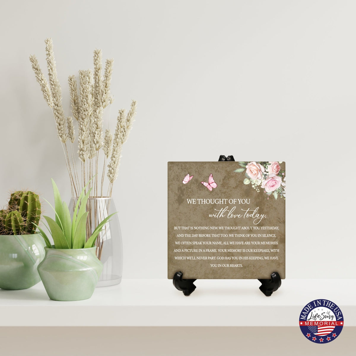 Memorial Ceramic Trivet with Stand for Home Decor - We Thought Of You - LifeSong Milestones