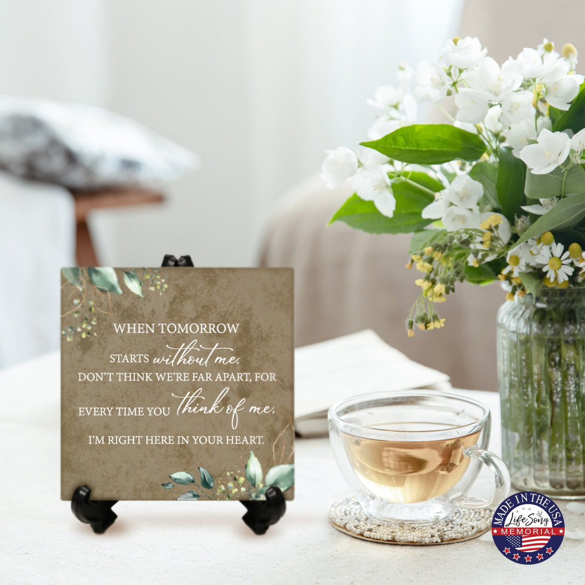 Memorial Ceramic Trivet with Stand for Home Decor - When Tomorrow Starts - LifeSong Milestones