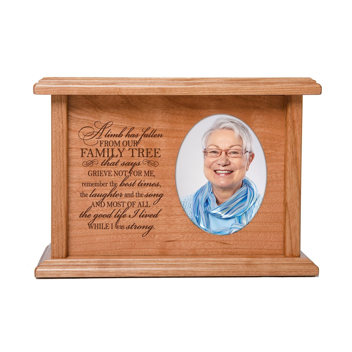 Memorial Cremation Urn Holds 2x3 photo 65 cu in A Limb Has Fallen - LifeSong Milestones