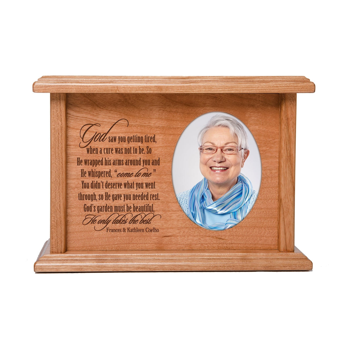 Memorial Cremation Urn Holds 2x3 photo 65 cu in God Saw You Getting Tired - LifeSong Milestones