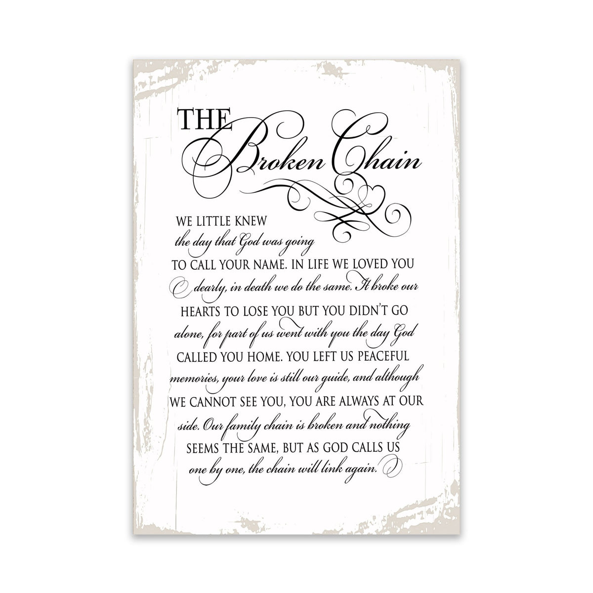 Memorial Hanging Wall Plaque - The Broken Chain - LifeSong Milestones