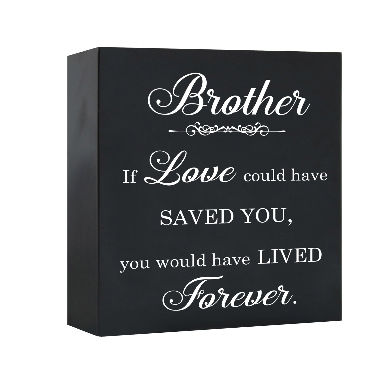 A close-up view of the LifeSong Milestones Memorial Shadow Box Urn for human ashes showcases its sleek black design and meaningful engraving. This urn embodies a heartfelt way to honor and cherish the memory of a loved one.