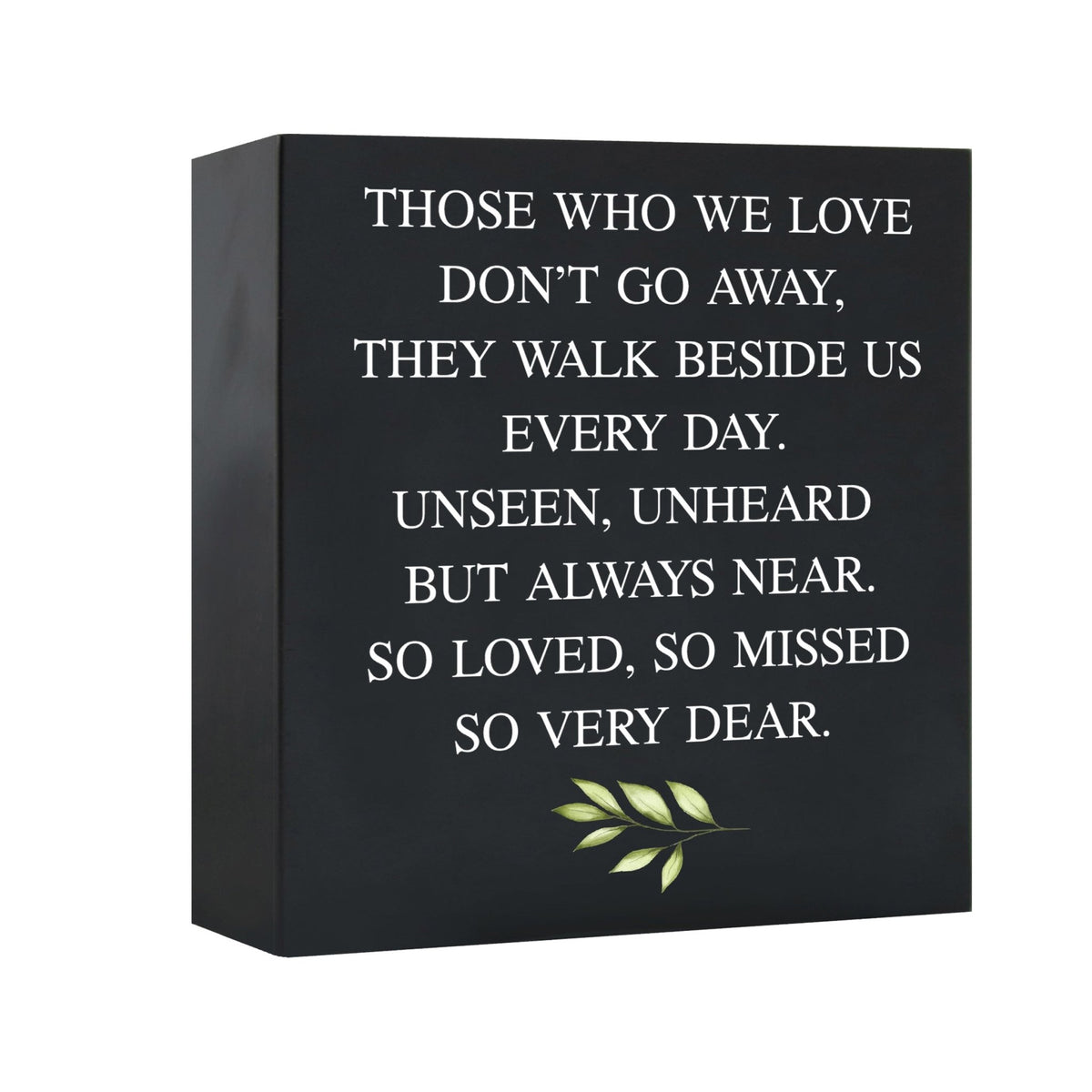 A close-up view of the LifeSong Milestones Memorial Shadow Box Urn for human ashes showcases its sleek black design and meaningful engraving. This urn embodies a heartfelt way to honor and cherish the memory of a loved one.