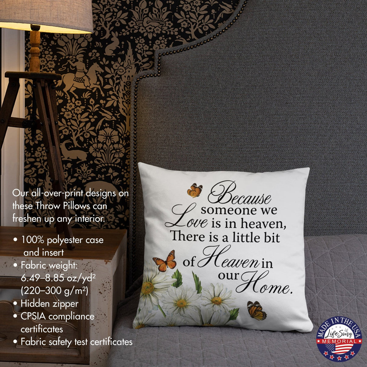 Memorial Sympathy Throw Pillow for Home Décor - Because Someone We Love - LifeSong Milestones