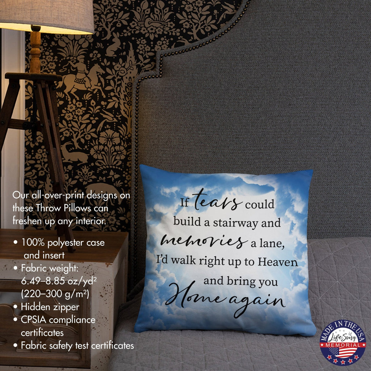 Memorial Sympathy Throw Pillow for Home Décor - If Tears Could Build - LifeSong Milestones
