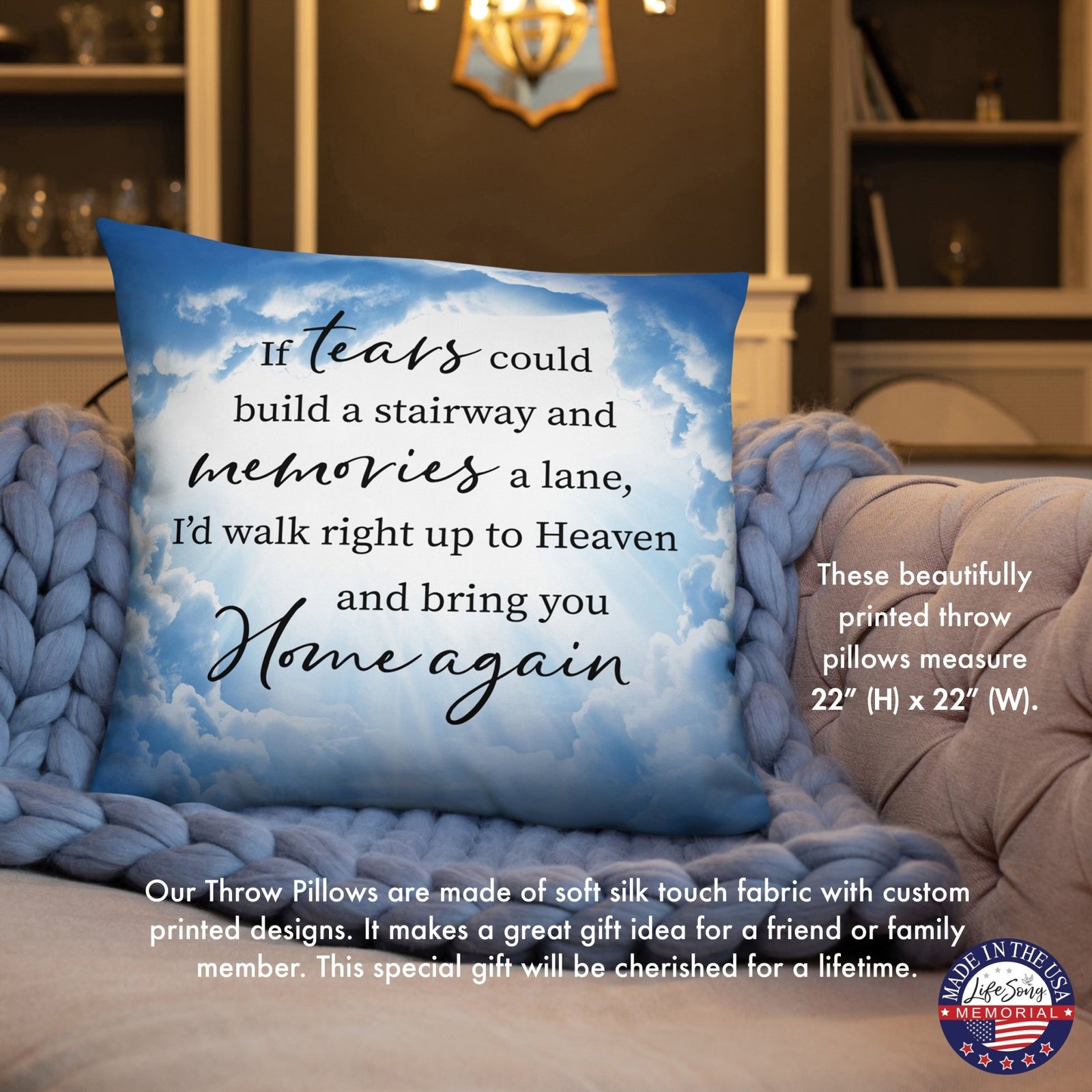 Memorial Sympathy Throw Pillow for Home Décor - If Tears Could Build - LifeSong Milestones