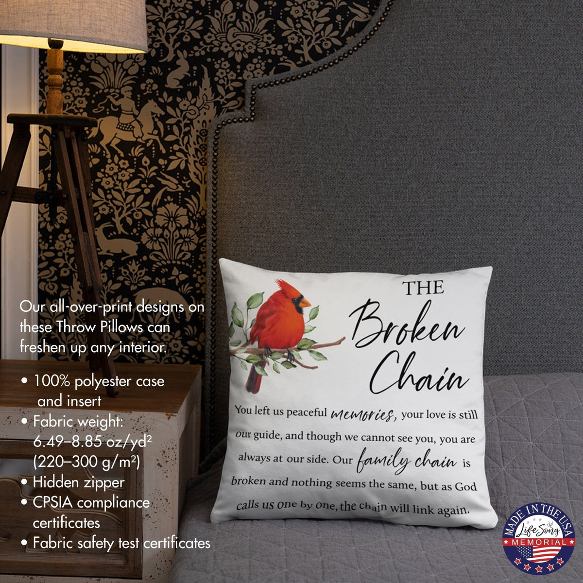 Memorial Sympathy Throw Pillow for Home Décor - The Broken Chain - LifeSong Milestones