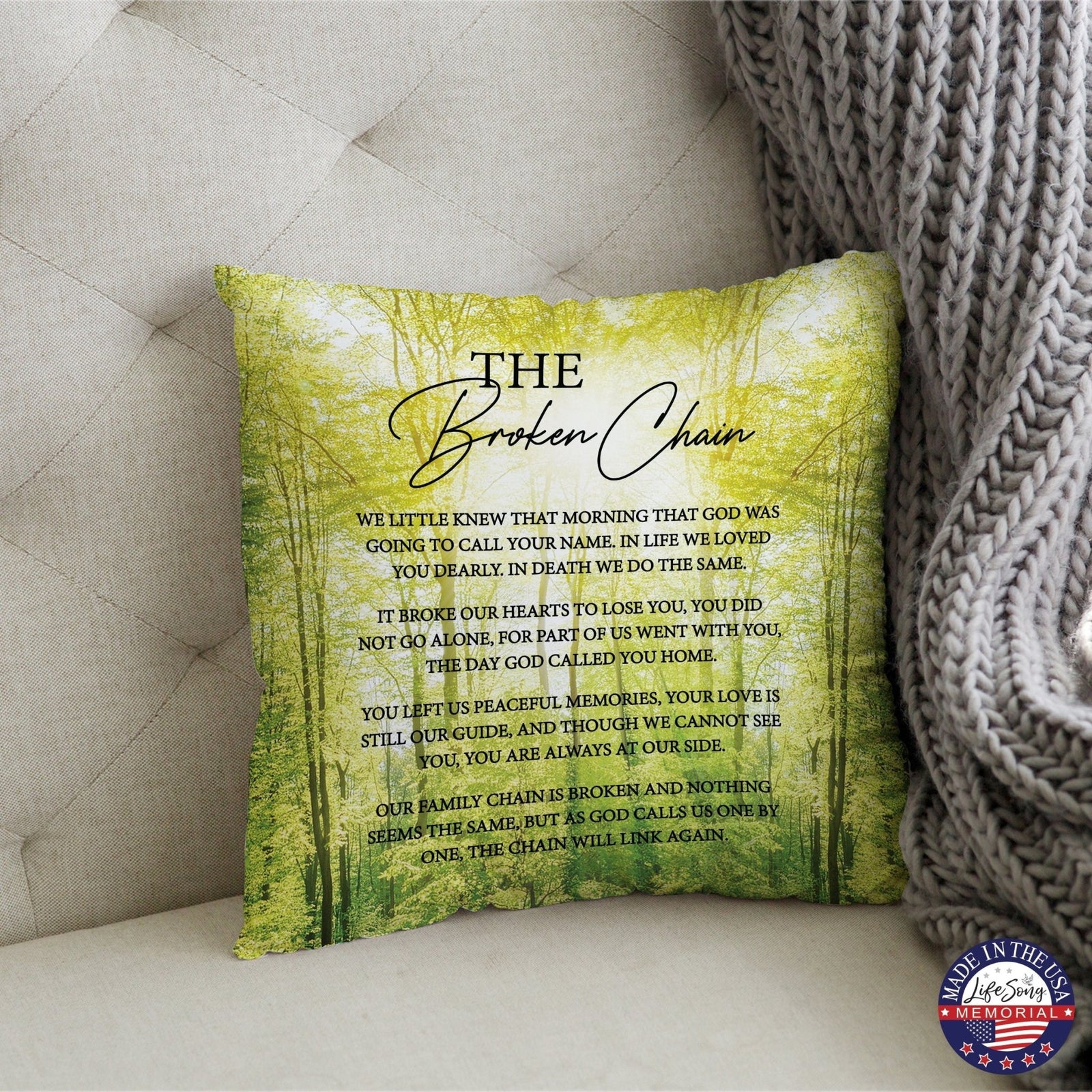 Memorial Sympathy Throw Pillow for Home Décor - The Broken Chain - LifeSong Milestones