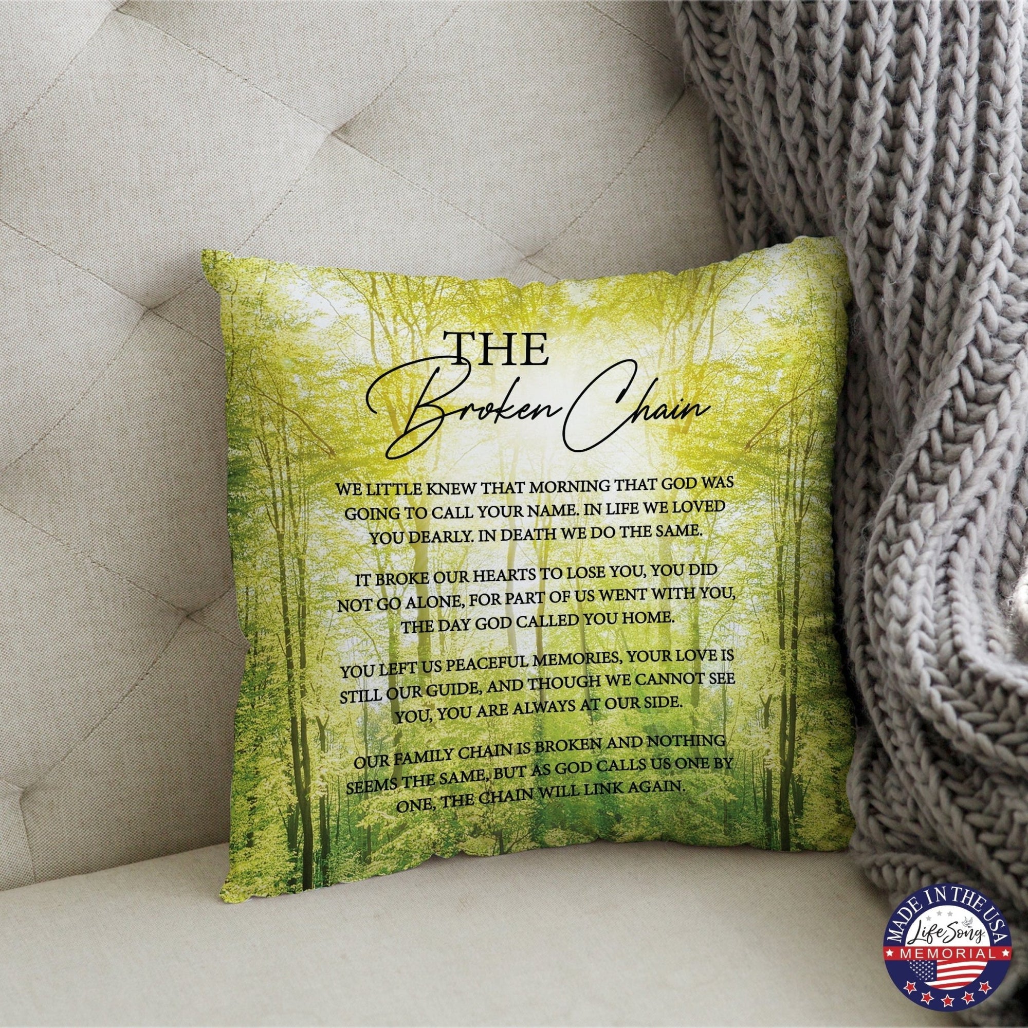 Memorial Sympathy Throw Pillow for Home Décor - The Broken Chain - LifeSong Milestones